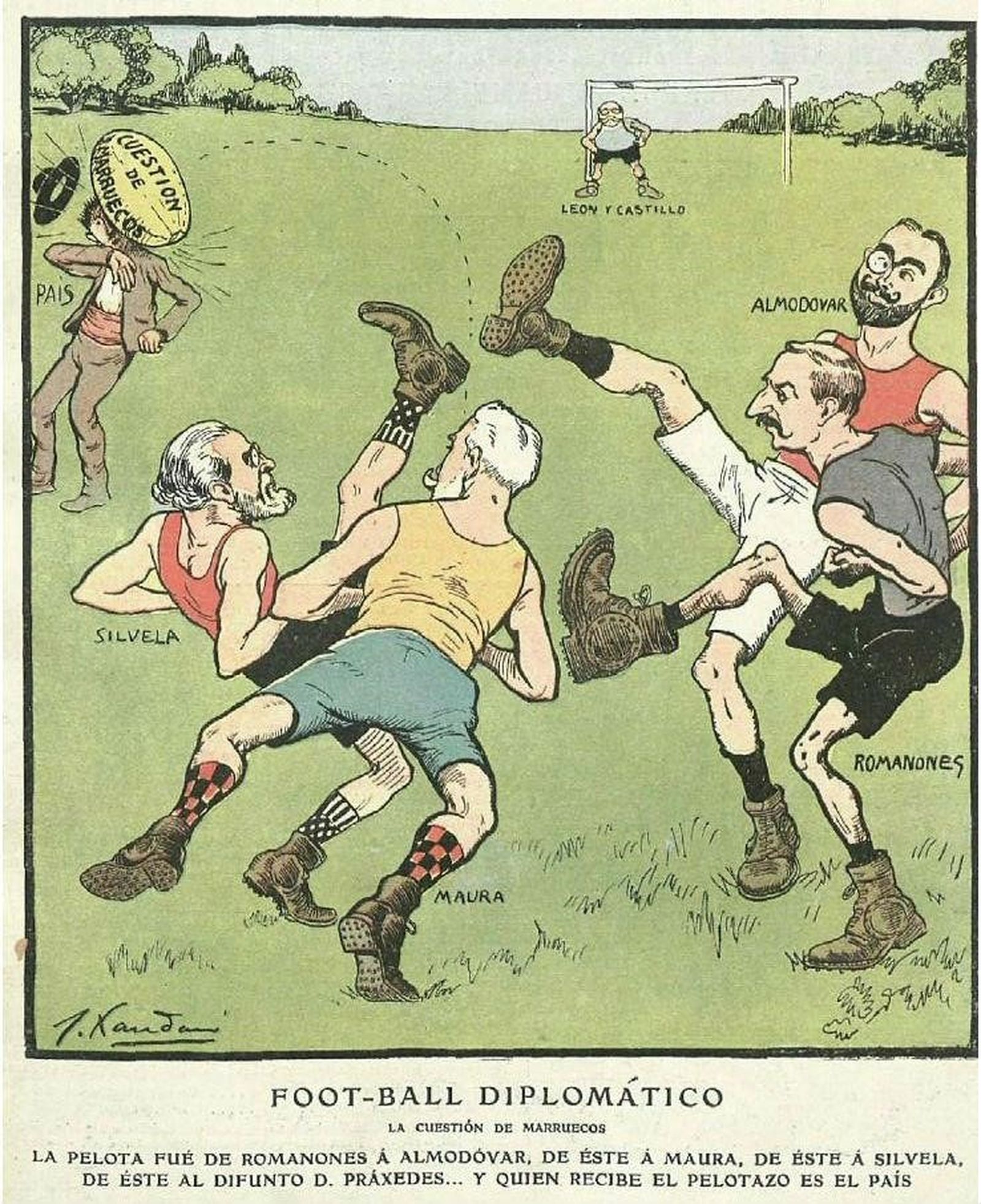 La cuestión de Marruecos dilucidada en un partido de futbol, por Xaudaró, 1904.