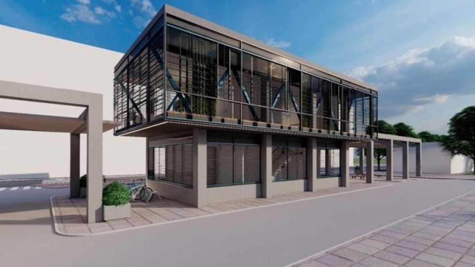 Recreación del edificio que acogerá la nueva sede de Emtusa en Zafra, según el estudio de detalle inicial. El proyecto definitivo está redactándose ahora.