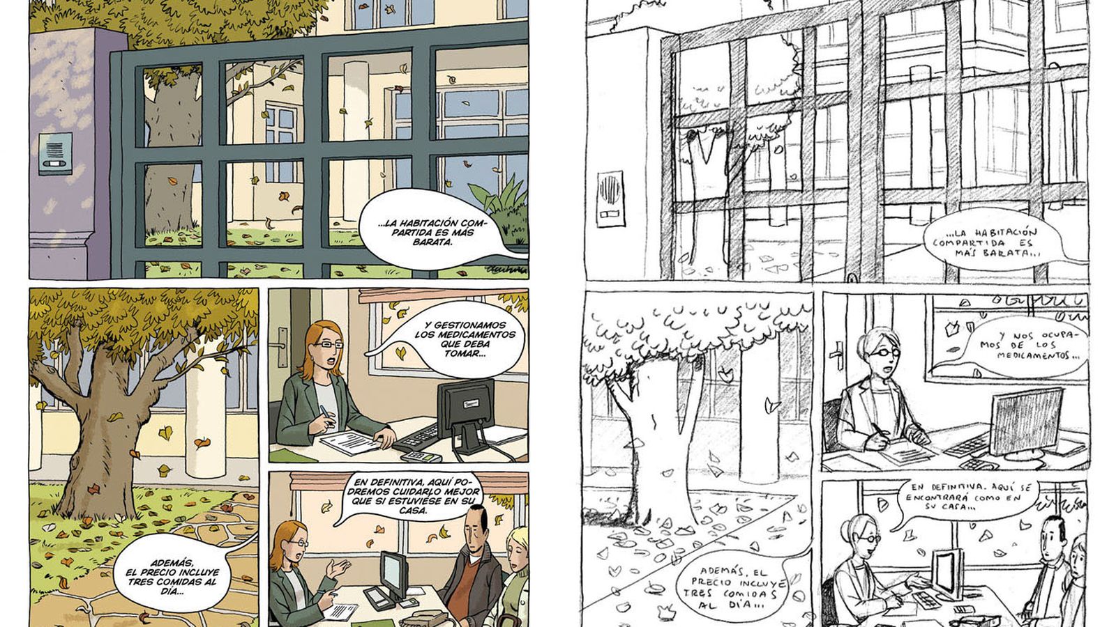 Un dibujo y un boceto de 'Arrugas', de Paco Roca.