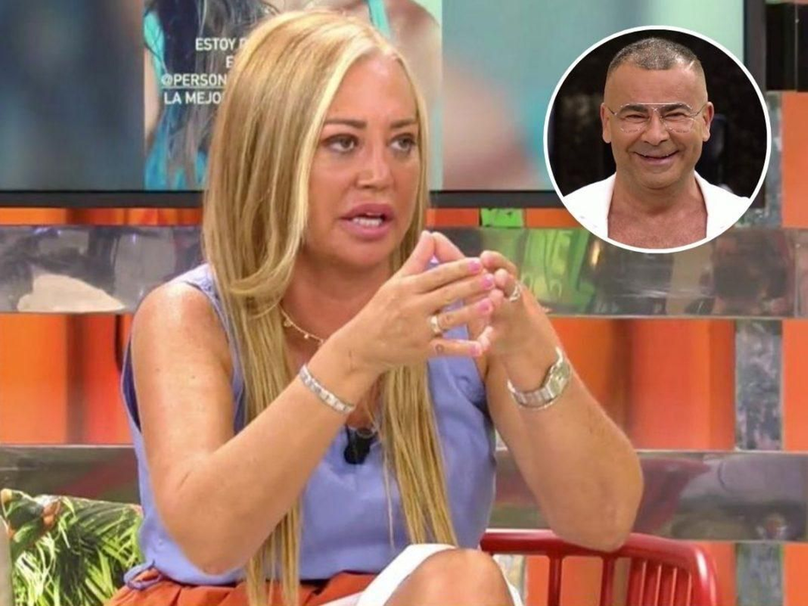 Belén Esteban en el plató de 'Sálvame'. En el recuadro, Jorge Javier Vázquez, con el que ha protagonizado una sonora bronca.