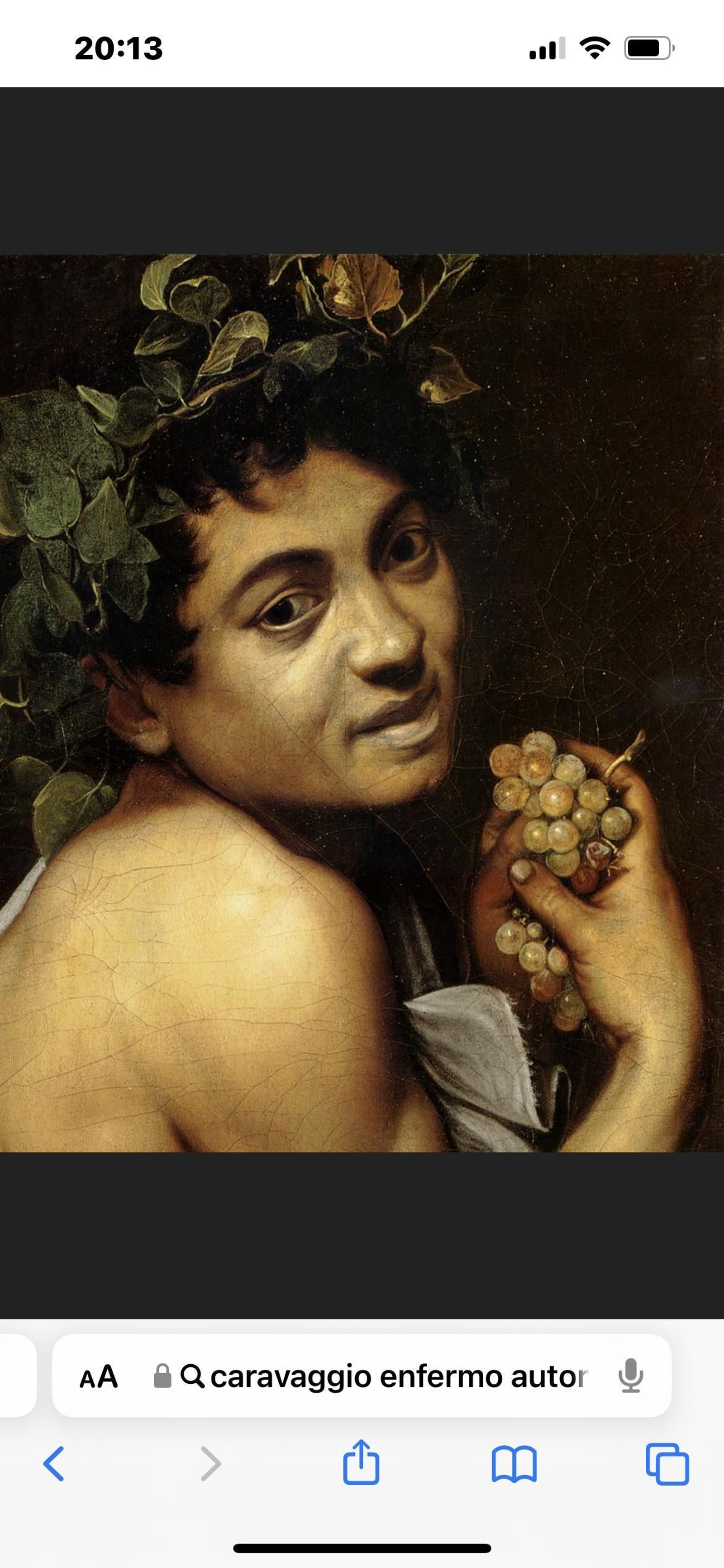 Detalle de Baco enfermo, cuadro de Caravaggio.