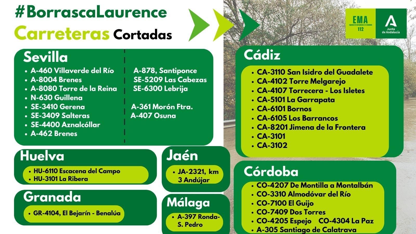 Carreteras cortadas en Andalucía. Carreteras cortadas en Andalucía.