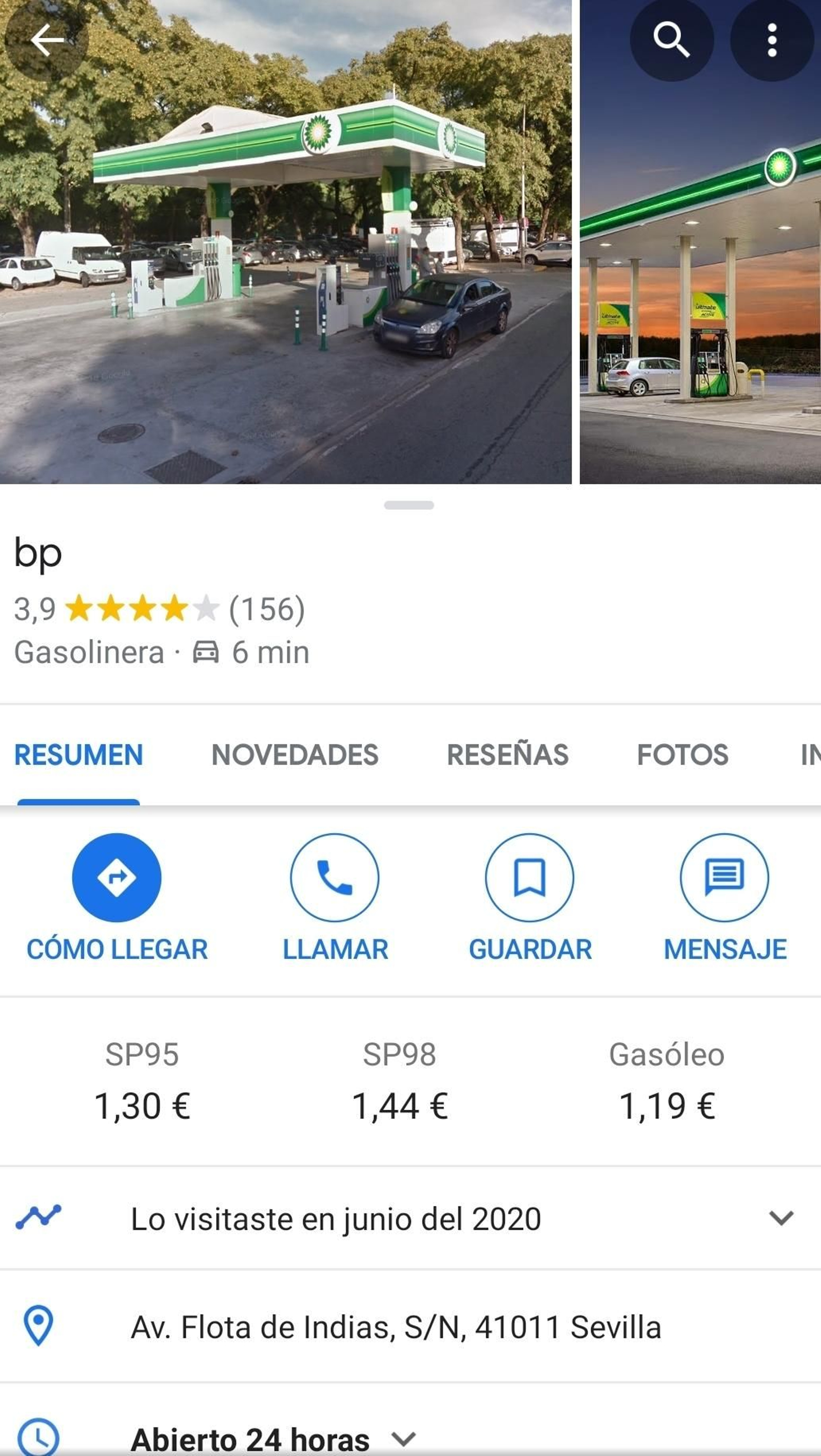 Búsqueda de gasolineras en la aplicación de Google Maps