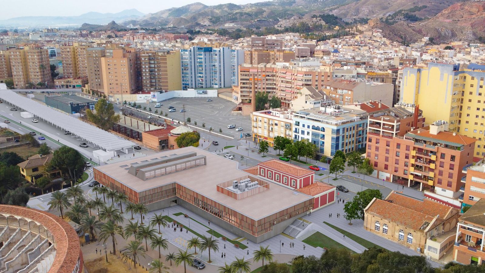 Vista aérea con la perspectiva global de la futura estación Vista aérea con la perspectiva global de la futura estación