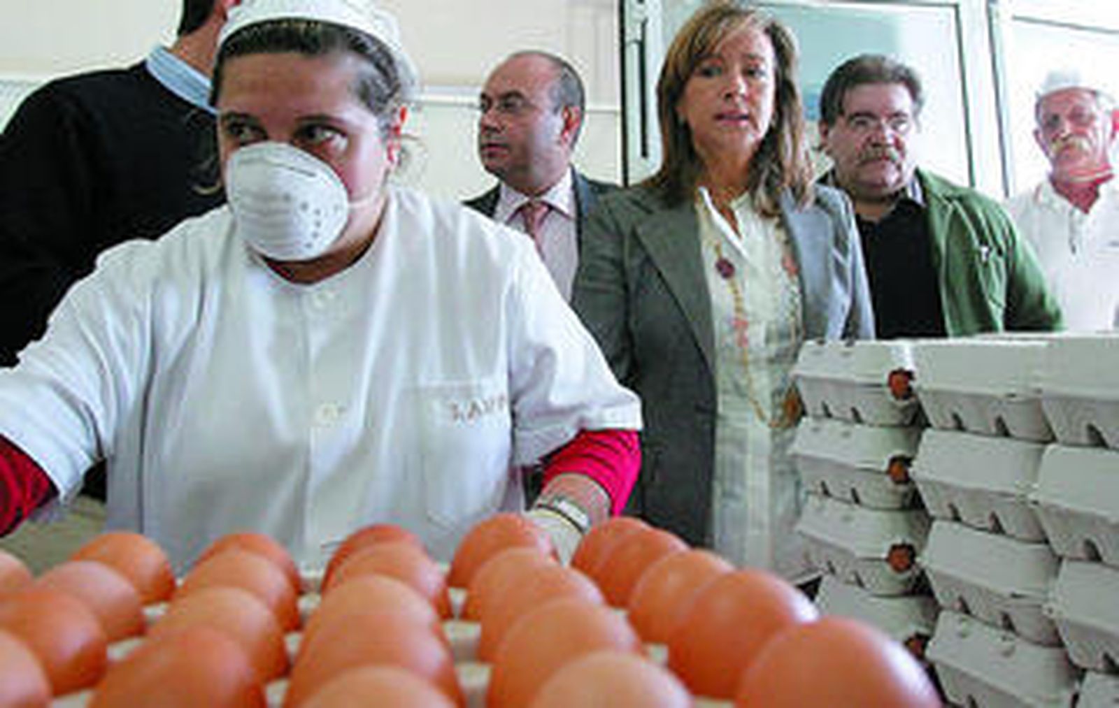 Pilar Sánchez observa el proceso de producción y envasado de huevos ecológicos.