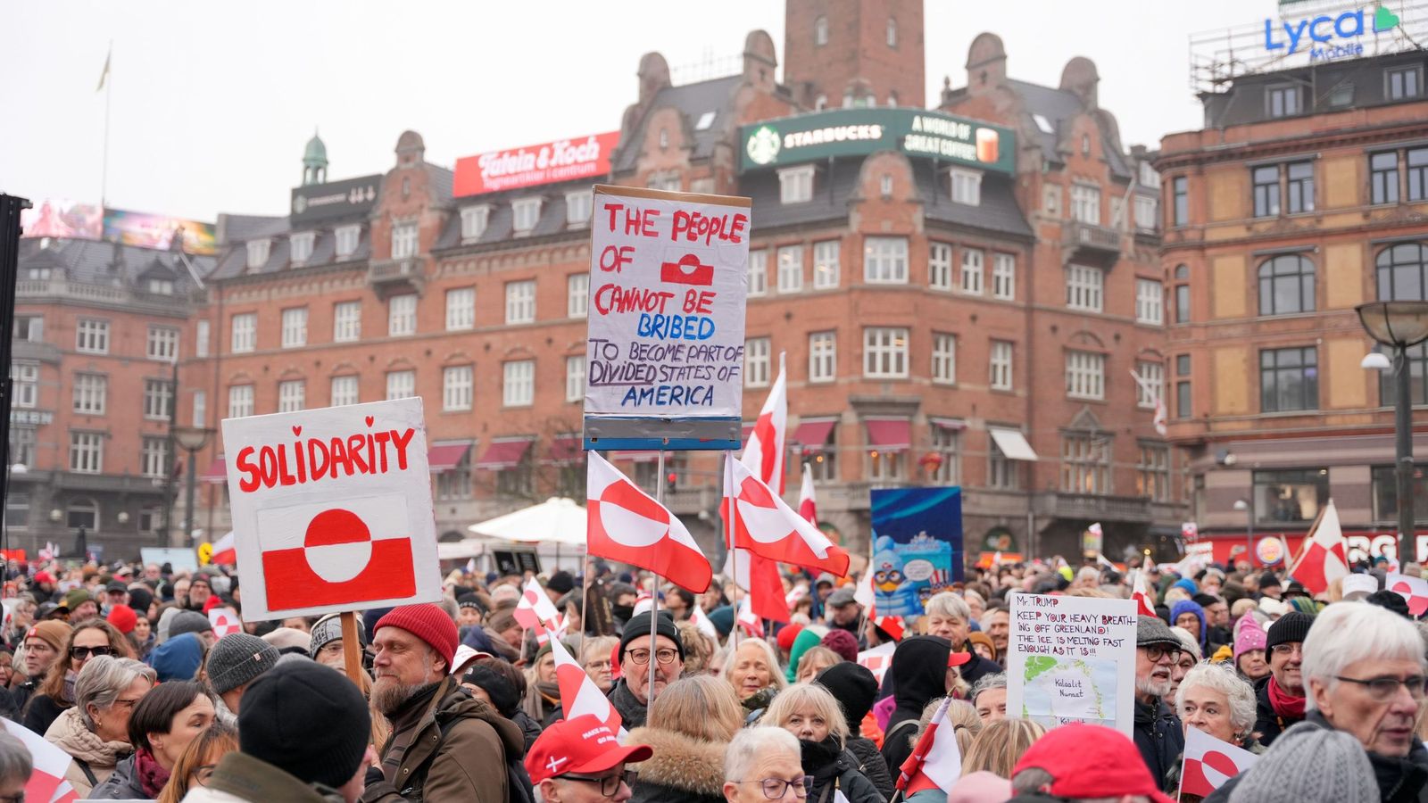 Manifestación este sábado en Copenhague contra la amenaza de Trump de anexionarse Groenlandia.