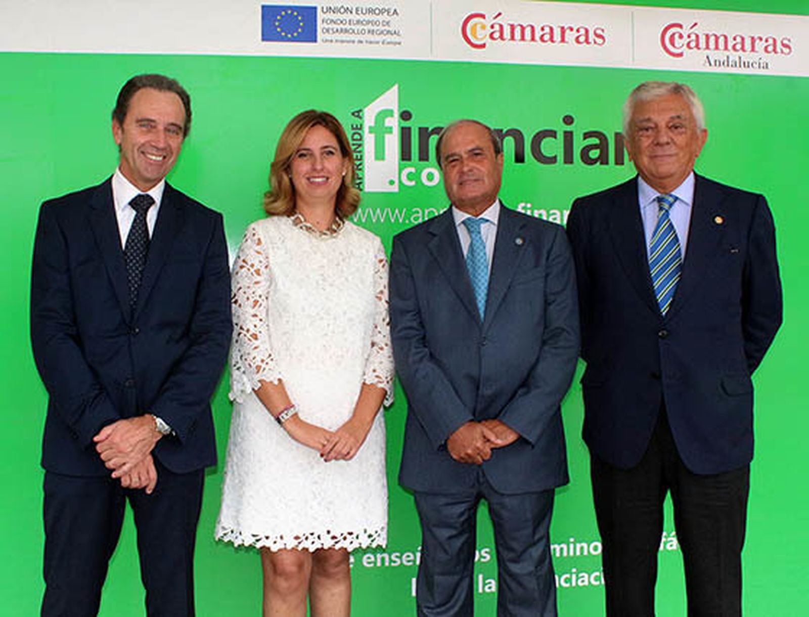 Javier Carretero, director general del Consejo Superior de Cámaras; Estrella Freire (secretaria general) y Antonio Ponce (presidente) del Consejo Andaluz de Cámaras, y Francisco Herrero, presidente de la Cámara de Comercio de Sevilla y de EUSA.  Foto: Victoria Ramirez