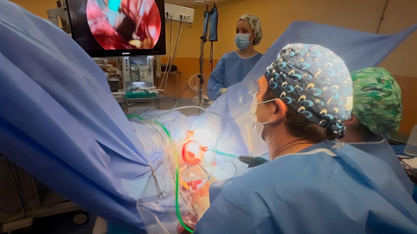 Los ginecólogos durante el procedimiento.