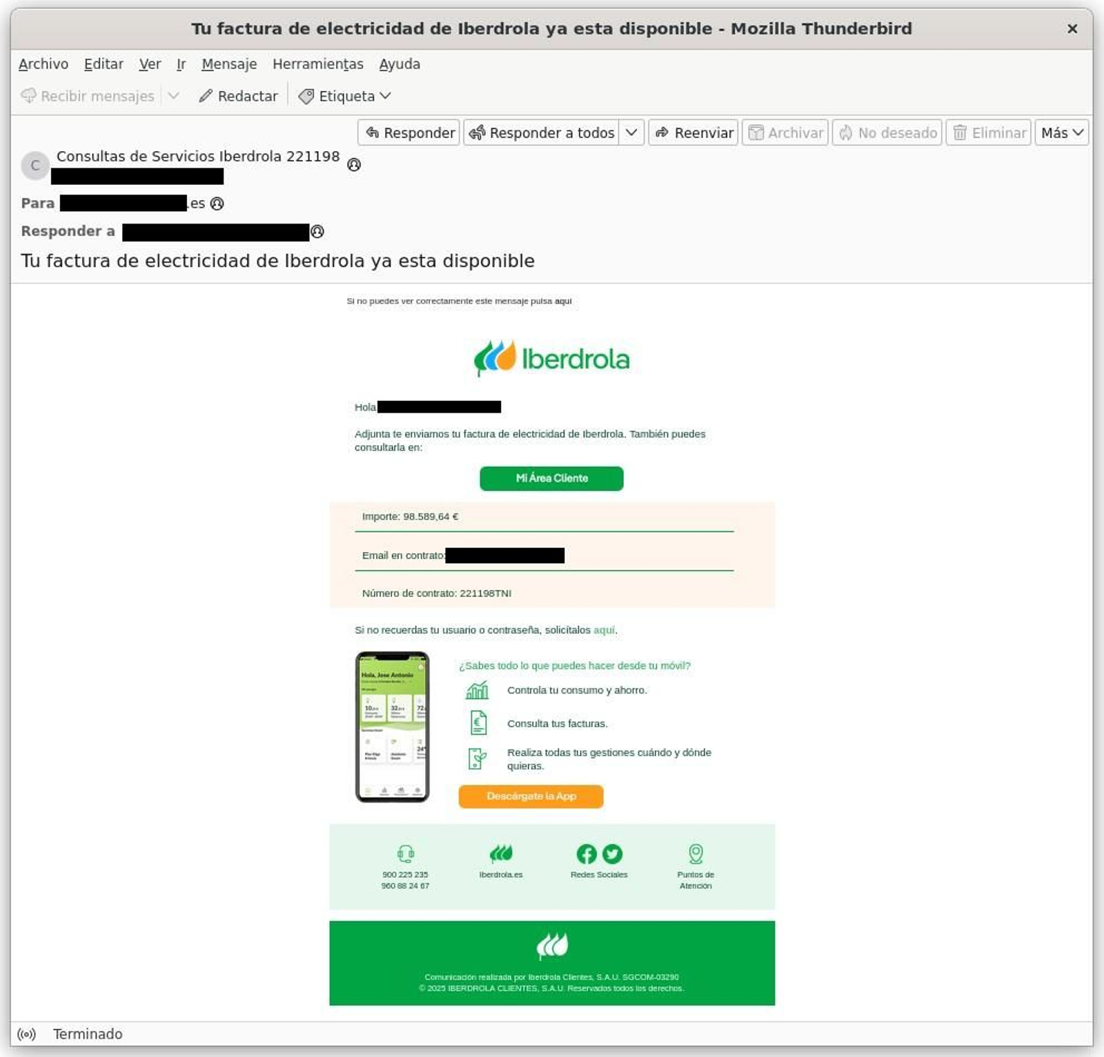 Correos fraudulentos que suplantan a Iberdrola para robar datos