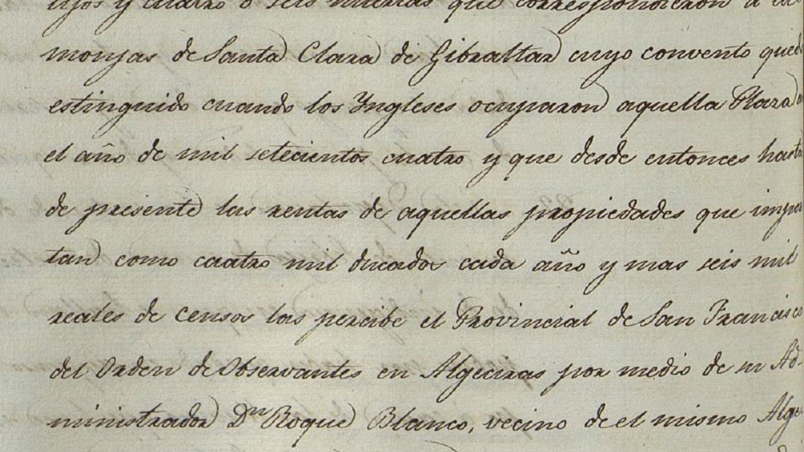 Extracto del escrito sobre el cobro de las posesiones del Convento de Santa Clara de Gibraltar.