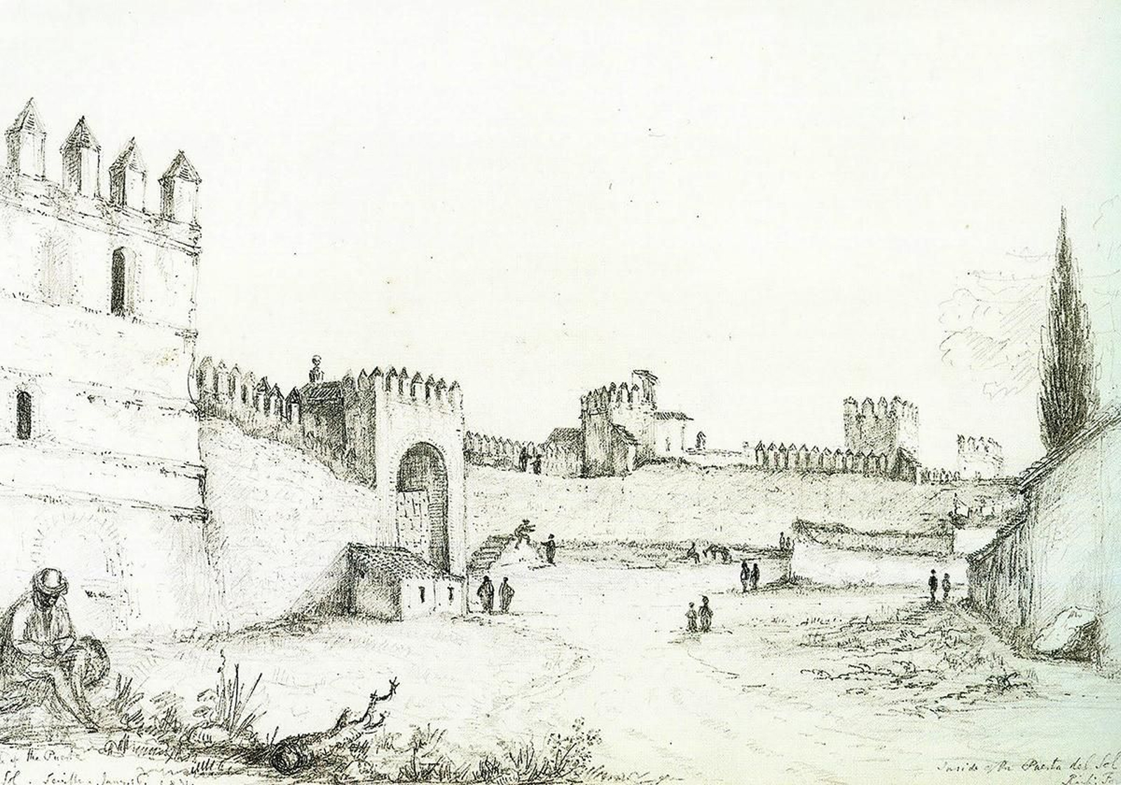 Exterior de la Puerta Nueva o de San Fernando. En: Tovar, B. (1878). Las Puertas de Sevilla. Sevilla: Colegio Oficial de Aparejadores y Arquitectos Técnicos de Sevilla.