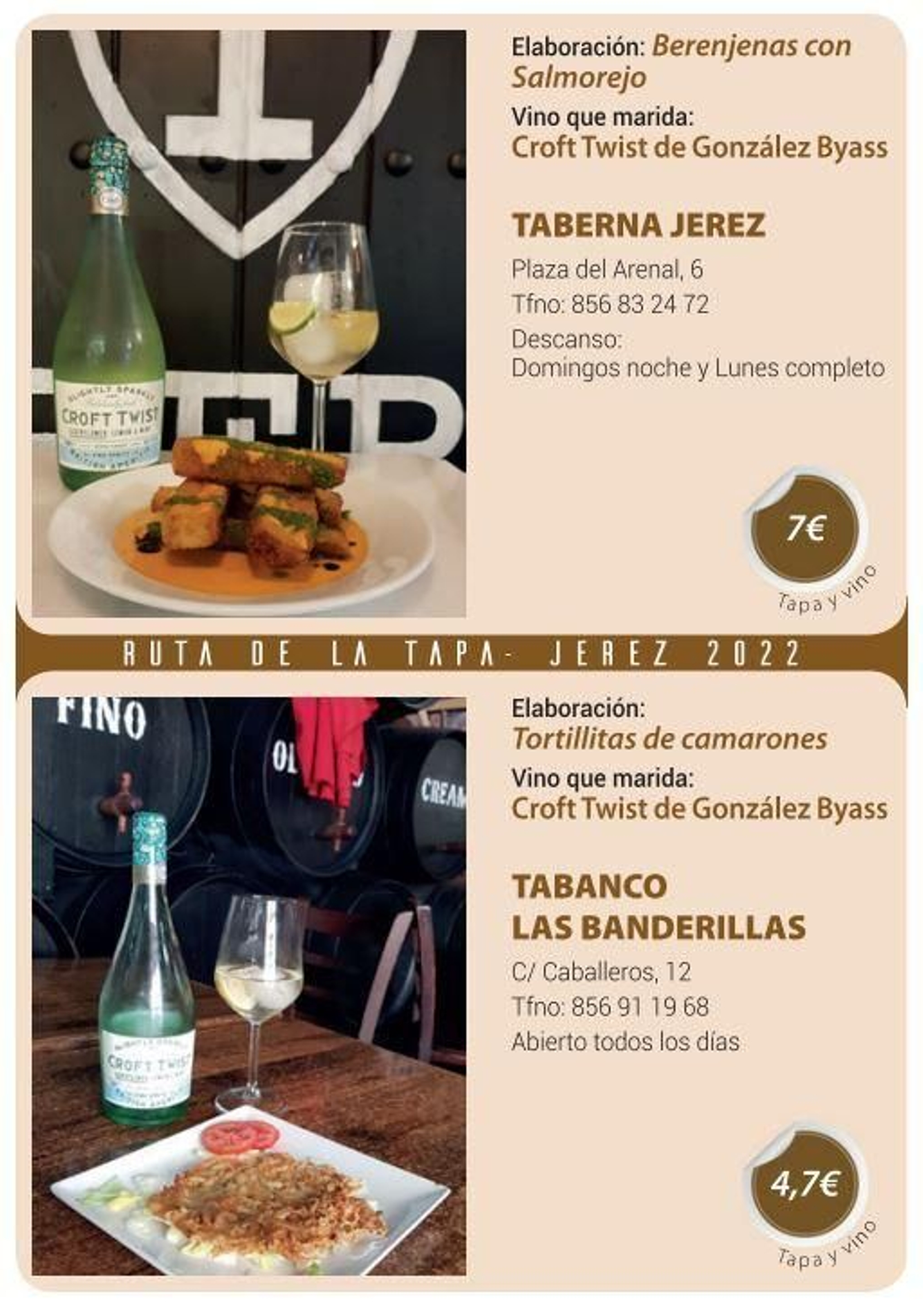 Ruta de la Tapa 'DesTapa Jerez': establecimientos, tapas maridadas y precios