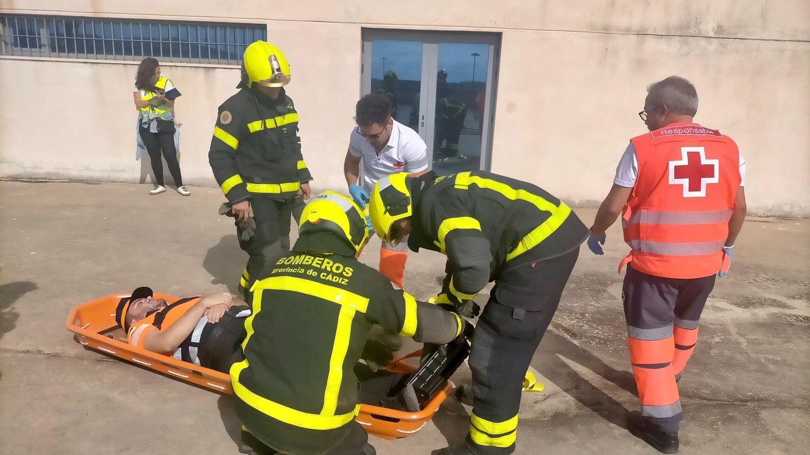El reciente simulacro en el helipuerto de Algeciras.