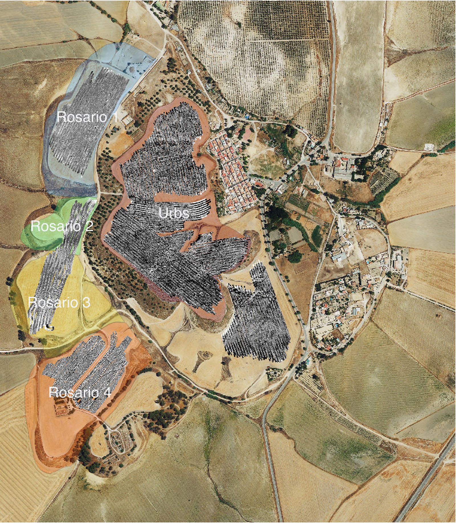 Superficie trabajada con la técnica magnética en el yacimiento de Asta Regia (la ciudad y la necrópolis).