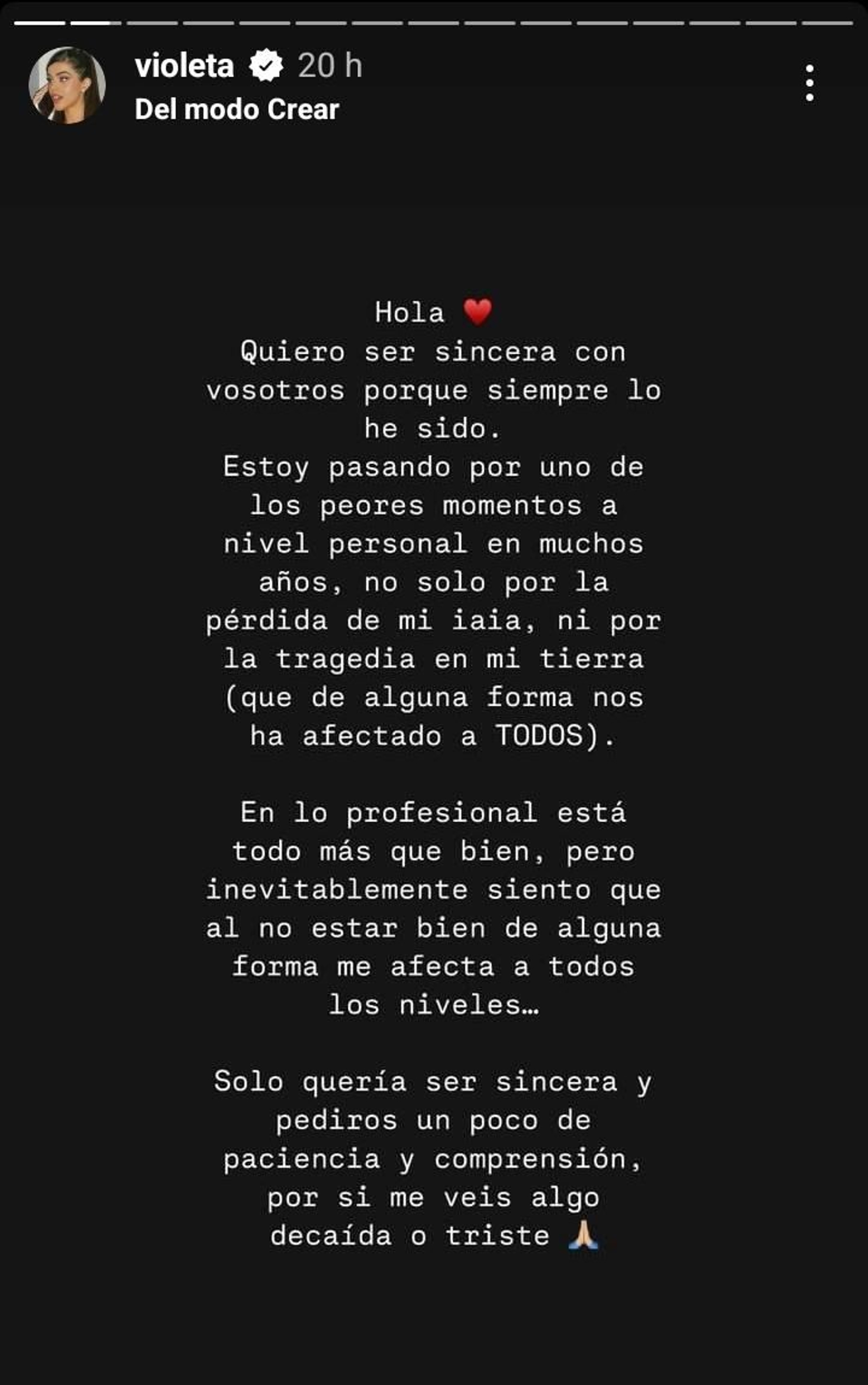 La 'story' que ha compartido Violeta con sus seguidores de Instagram.