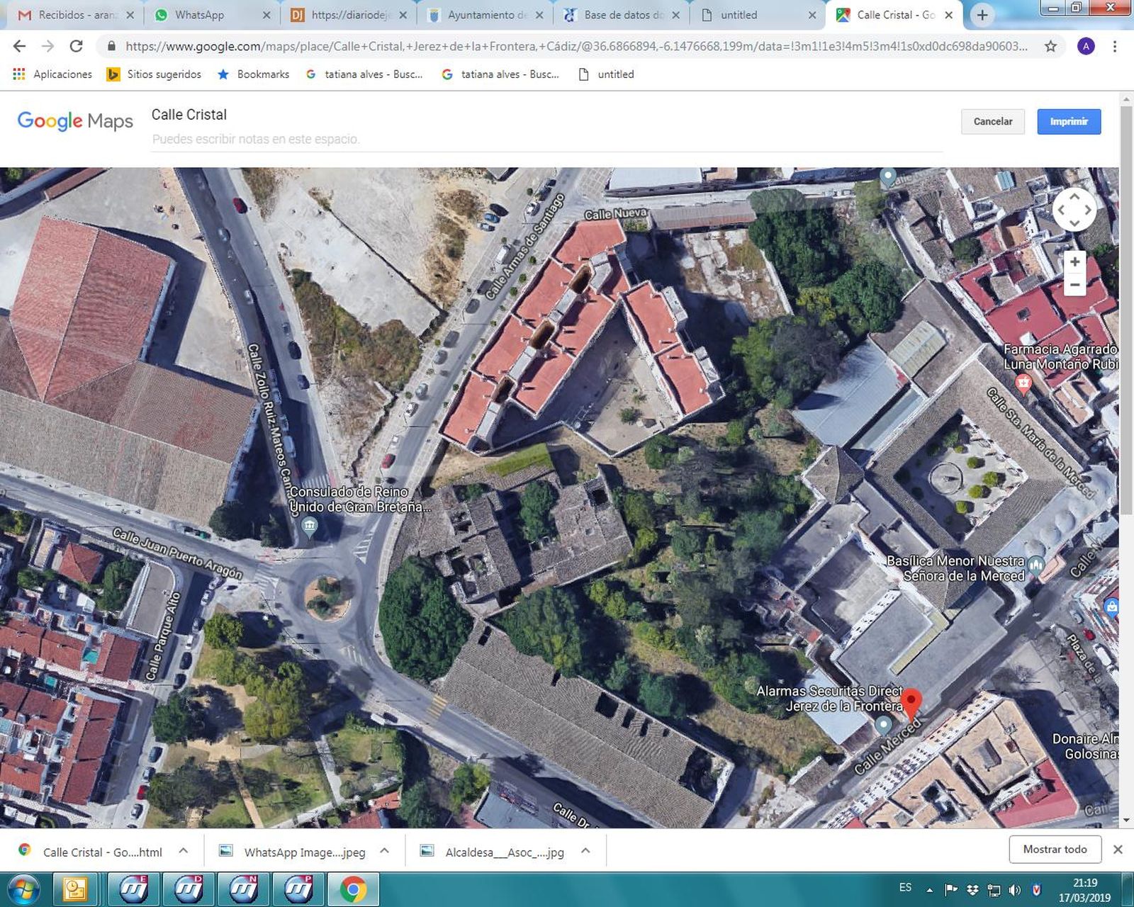 Imagen de Google Map de la bodega de la calle Cristal y la urbanización.