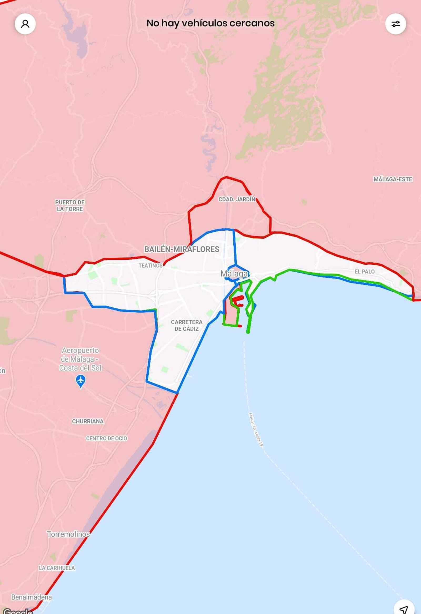 La aplicación recoge que "no hay vehículos cercanos" en el área de actividad
