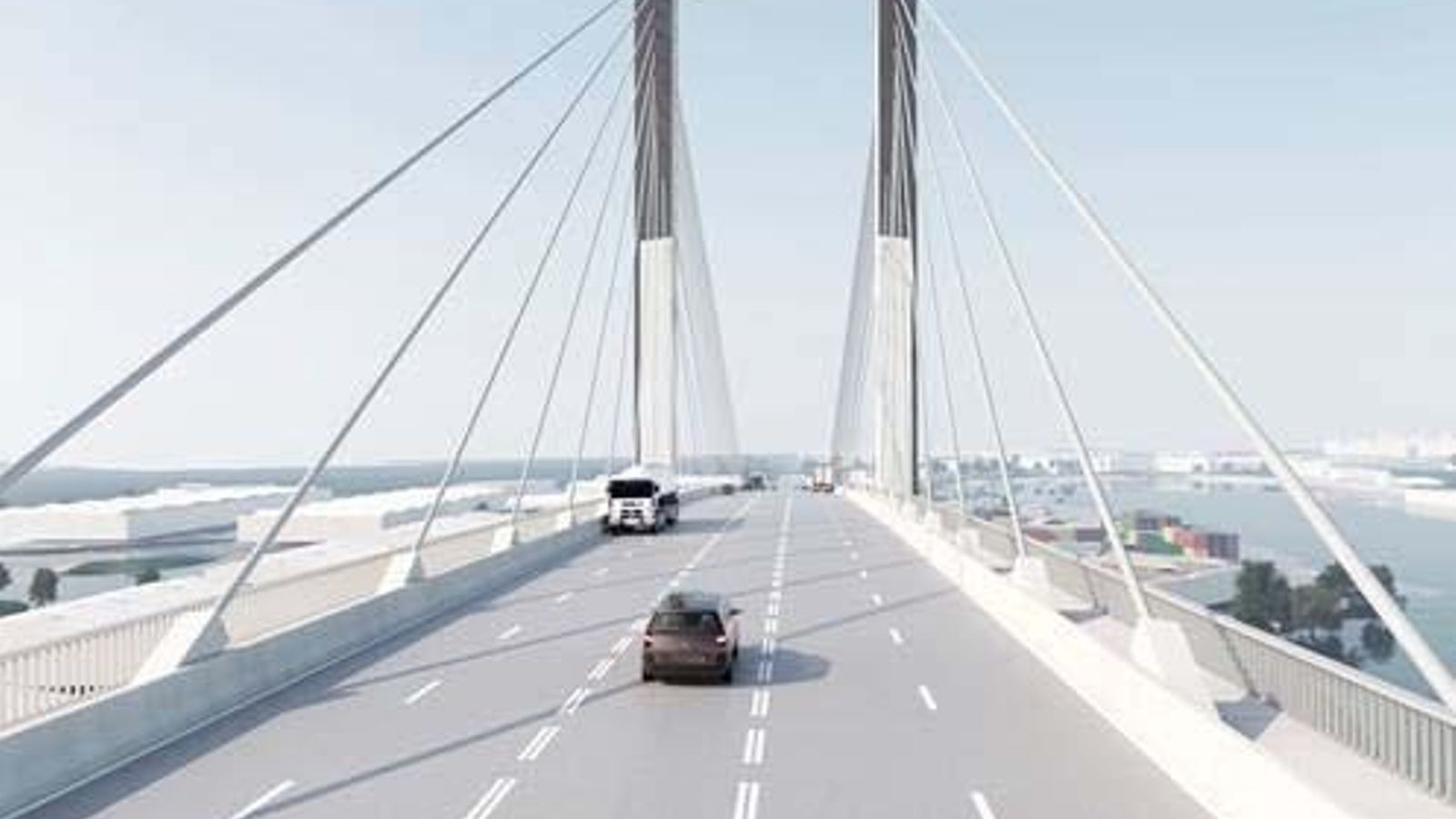 Situación actual del puente con dos carriles por sentido y uno reversible.