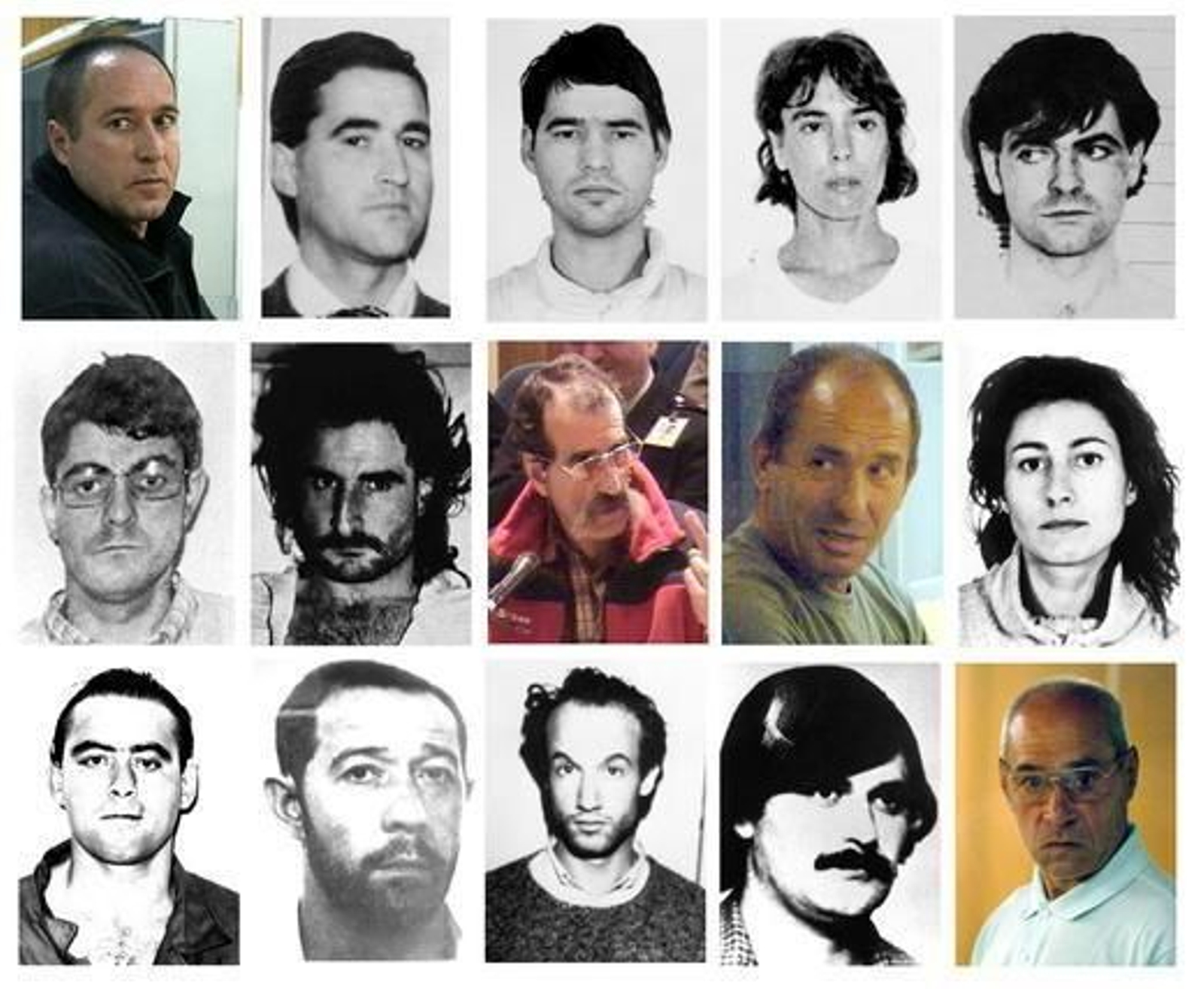 Fotografías de algunos de los presos que pueden beneficiarse tras la derogación de la doctrina Parot. De arriba a abajo, izquierda a derecha: los etarras Henri Parot, que da nombre a la doctrina; Domingo Troitiño, condenado a 1.118 años; Antonio Troitiño, 2.200 años Inés del Río, 3.828 años; Juan Carlos Arruti, 1.285 años; José Antonio López 'Kubati', 1.210 años; Juan José Legorburu, 746 años; Jesús María Zabarte, 615; Juan Lorenzo Lasa, 374 años; Inmaculada Noble, 397; Ignacio Erro Zazu, 947; Javier Martínez Izaguirre, 744; Joaquín Uriain, 421; Félix Zabarte Jainaga, 262 años y Santiago Arrospide Sarasola, alias 'Santi Potros', más de 3.000 años. / EFE