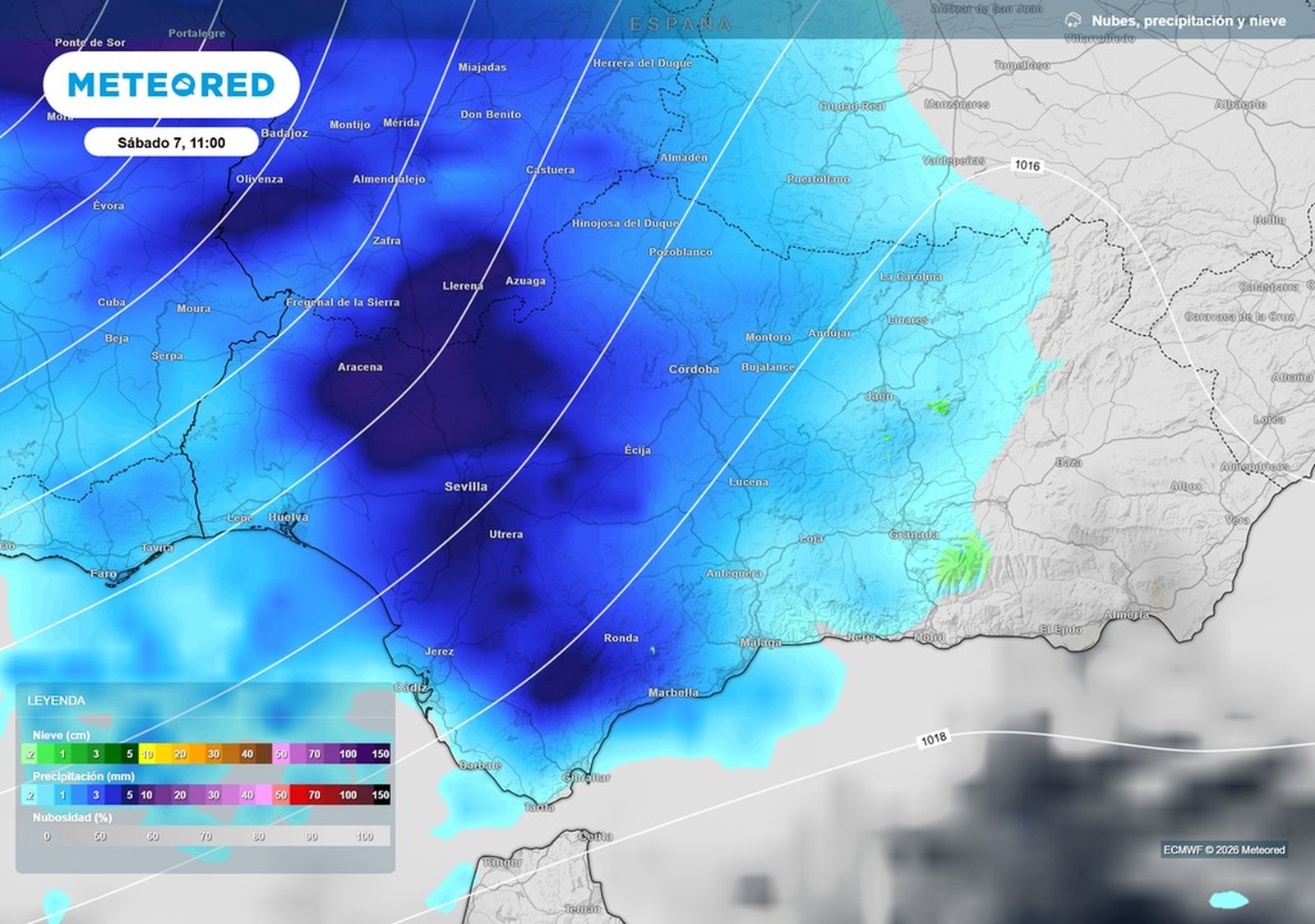 Las precipitaciones de la borrasca Marta se irán extendiendo e intensificando durante la jornada del sábado, 7 de febrero.