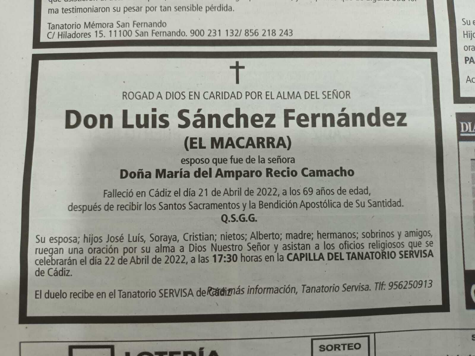 Esquela en el Diario