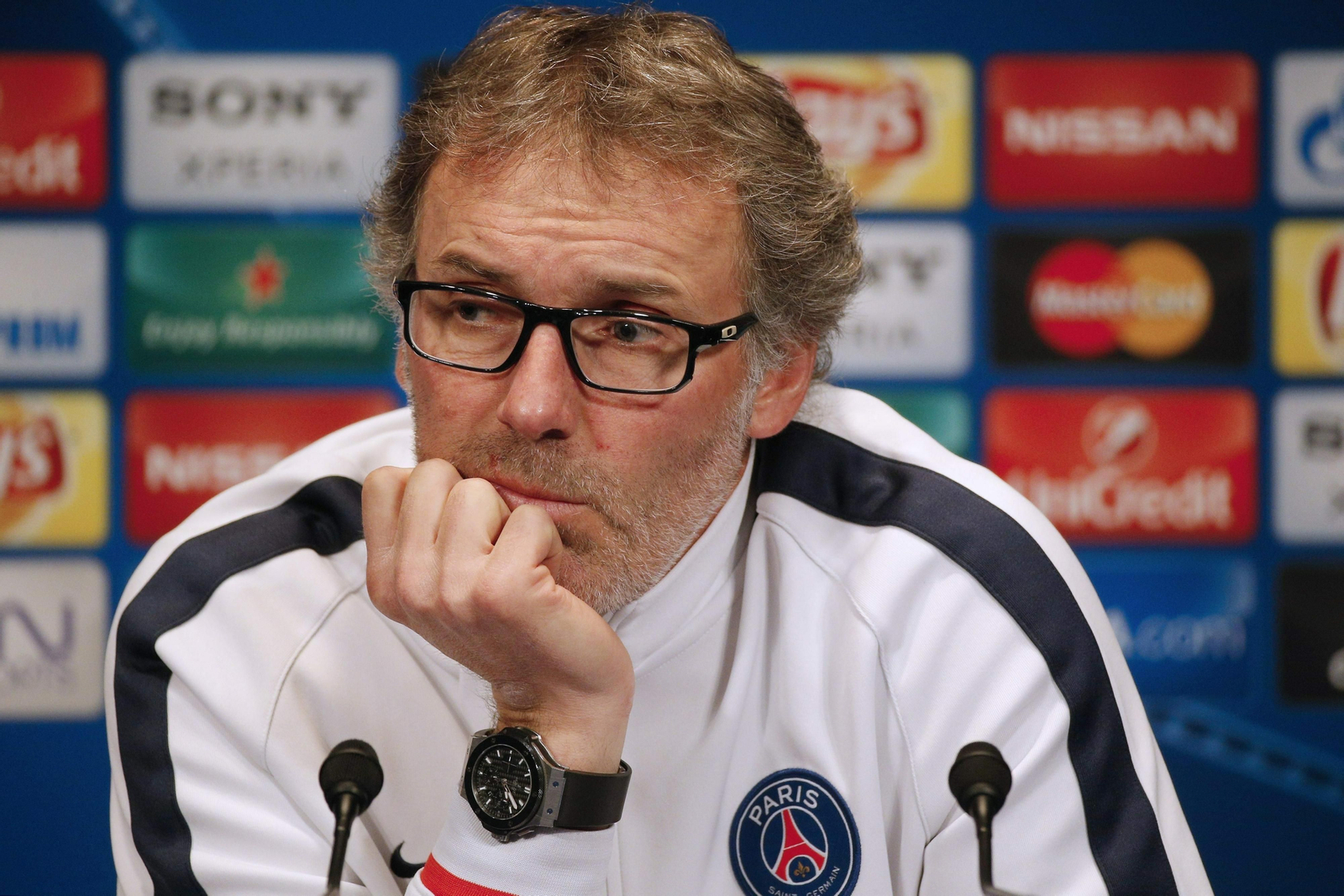 Laurent Blanc, en una conferencia de prensa con el PSG.