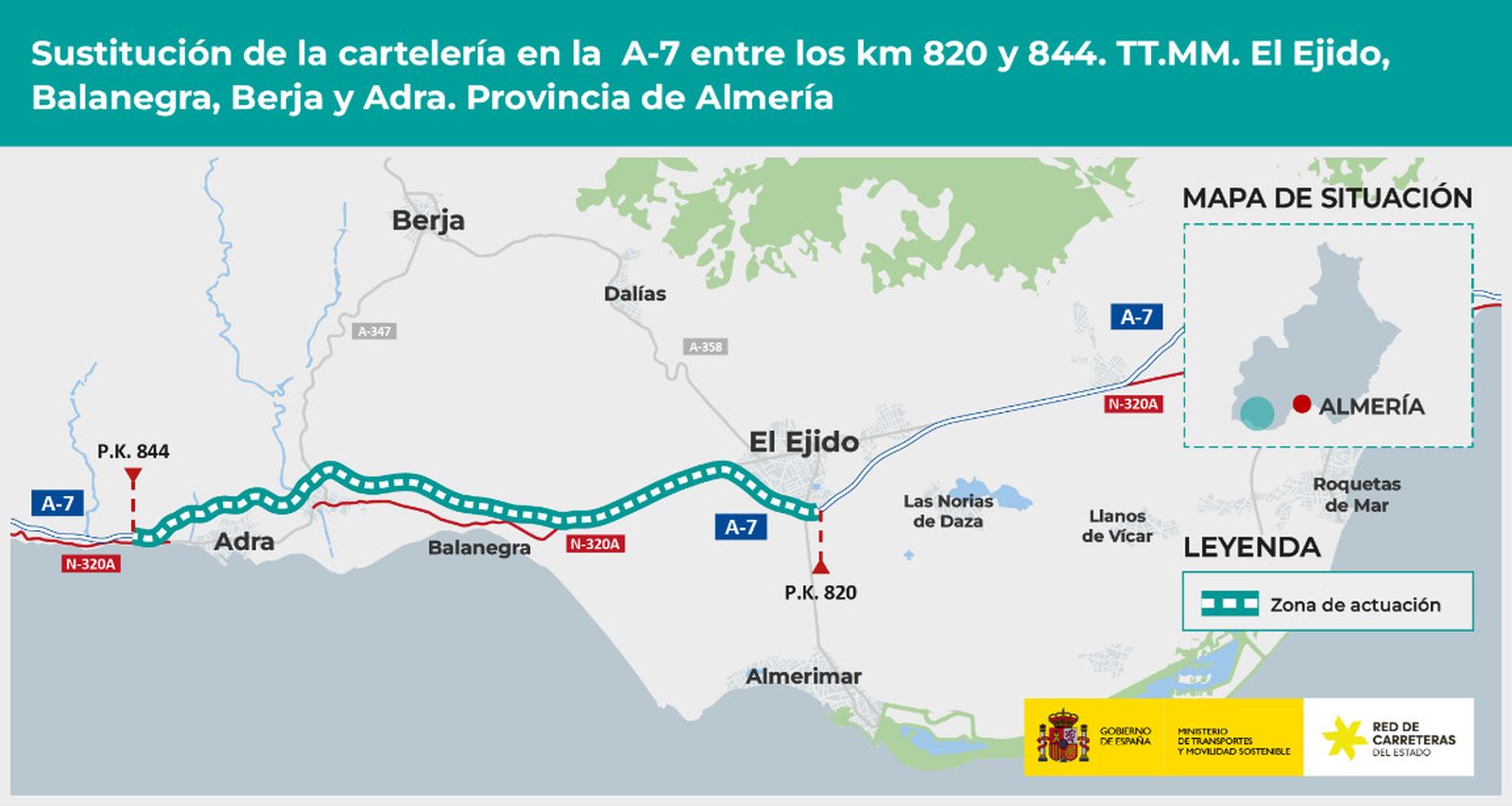 Mapa de la A-7 para la sustitución de la cartelería.