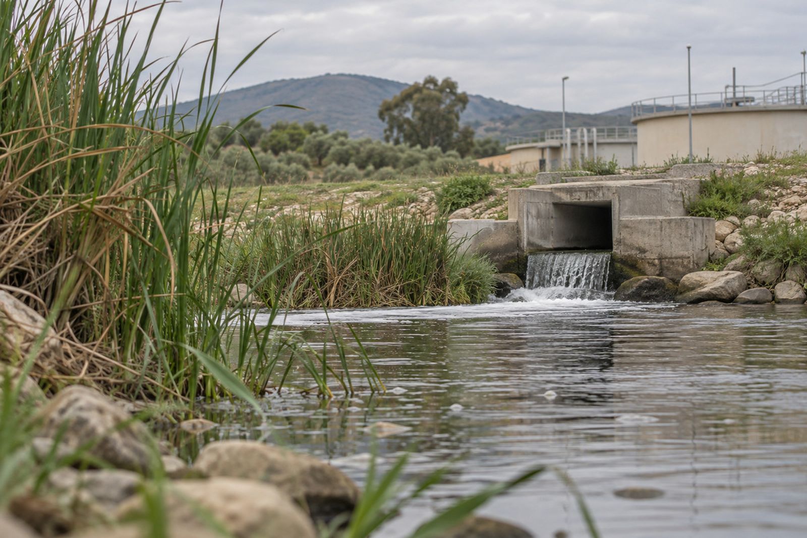 Una estación de depuración devolviendo agua al cauce
