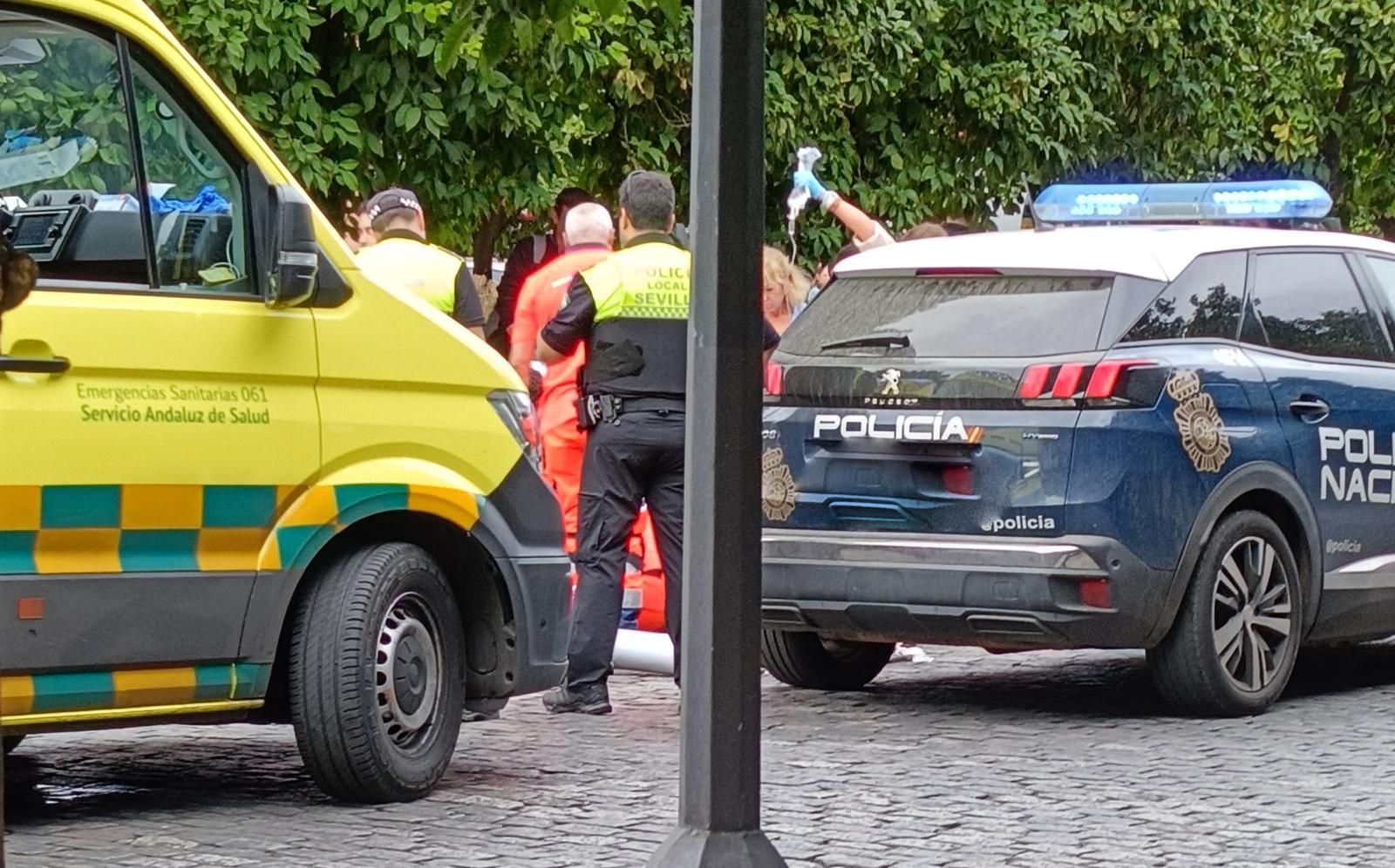 Los sanitarios intentan salvar la vida de la víctima del atropello.