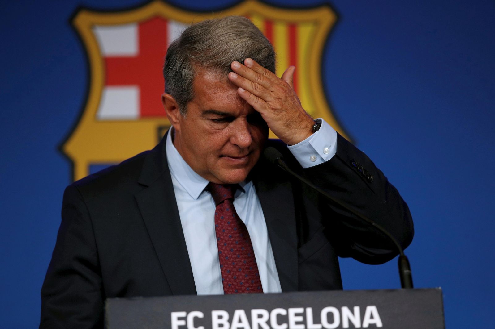 Laporta, durante la rueda de prensa para explicar los motivos de la salida de Messi