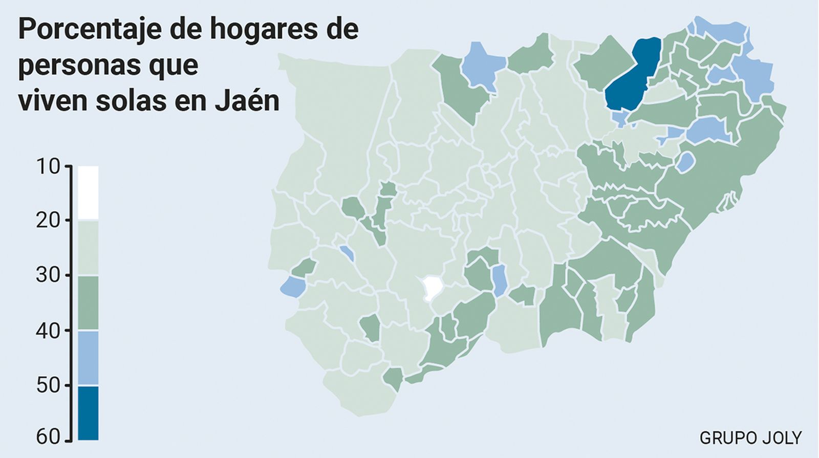 Mapa de personas que viven solas en Jaén. Fuente: INE