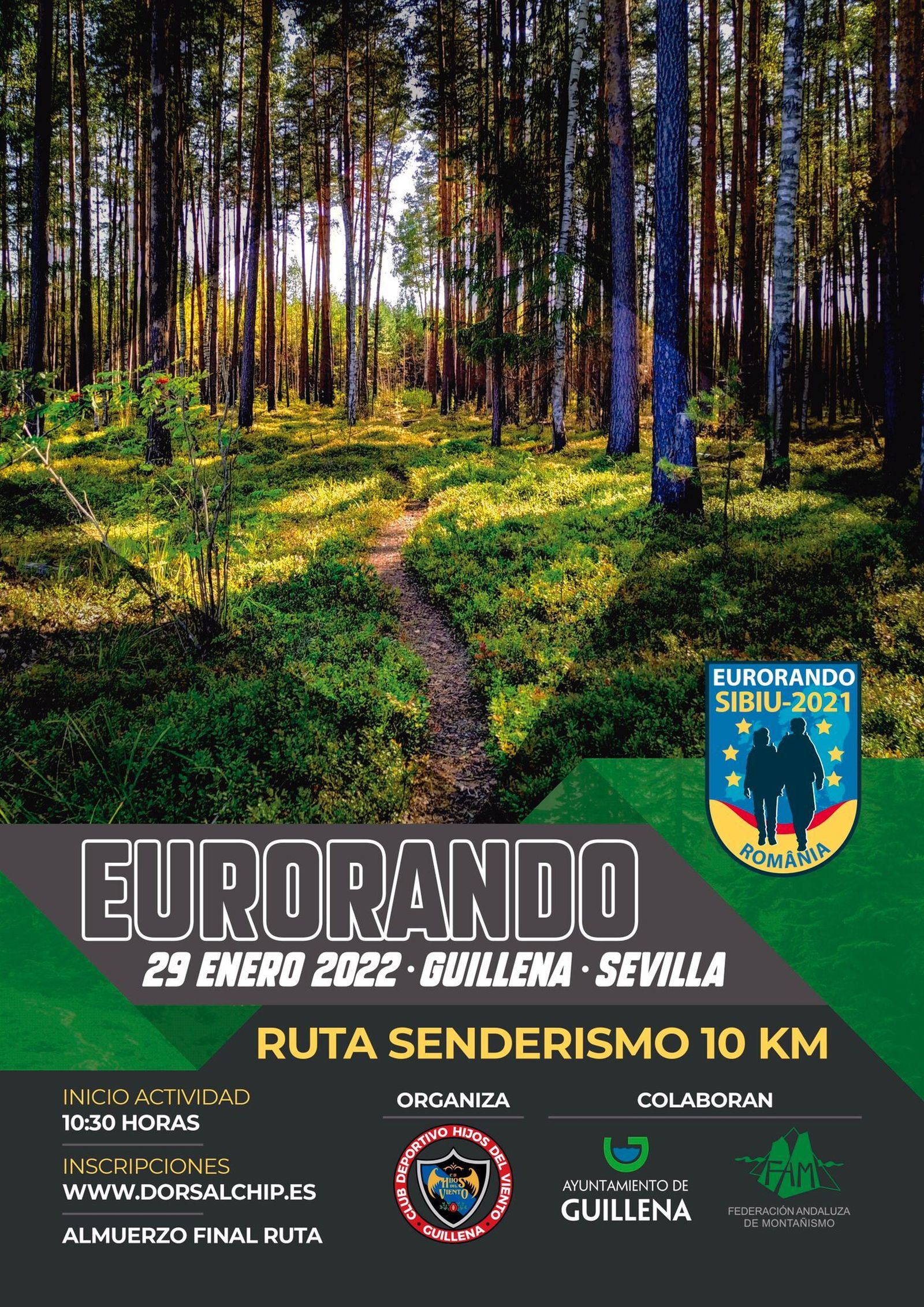 Cartel de la ruta de senderismo en Guillena prevista dentro del Eurorando Andalucía.