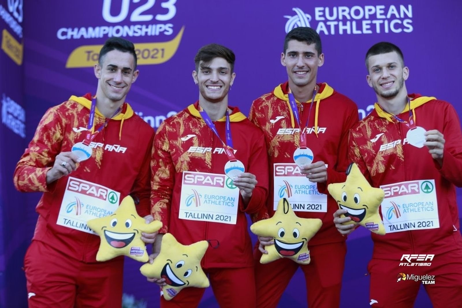 El cuarteto español de 4x100 con el sevillano Jesús Gómez.