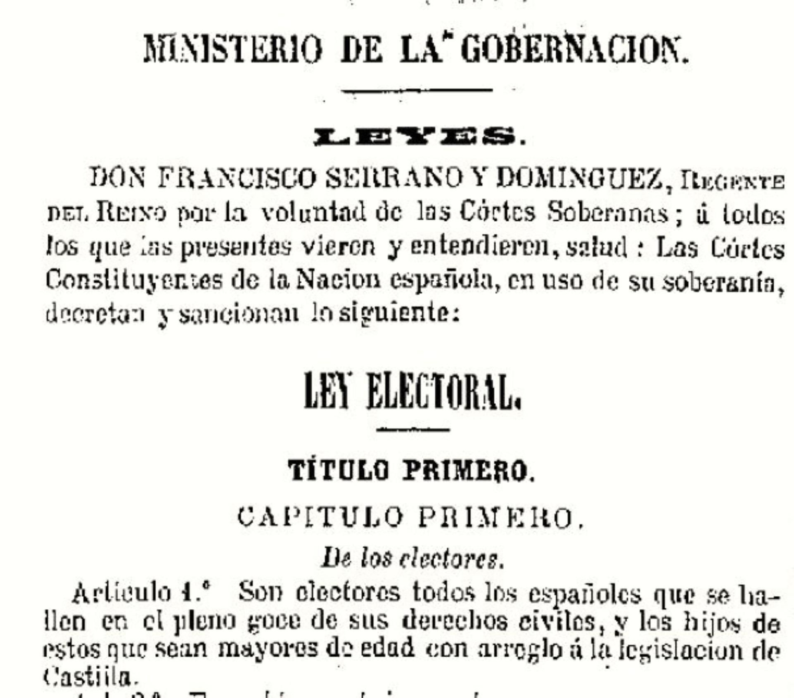 Decreto y sanción de la nueva Ley Electoral.