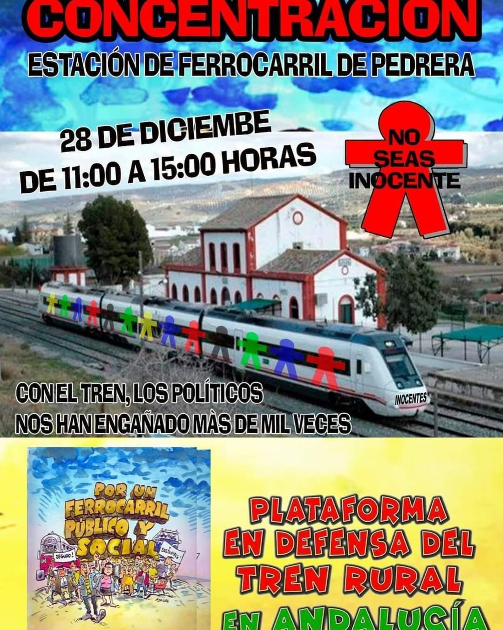 El cartel de la concentración de protesta en la estación de Pedrera, para el lunes 28 de diciembre.
