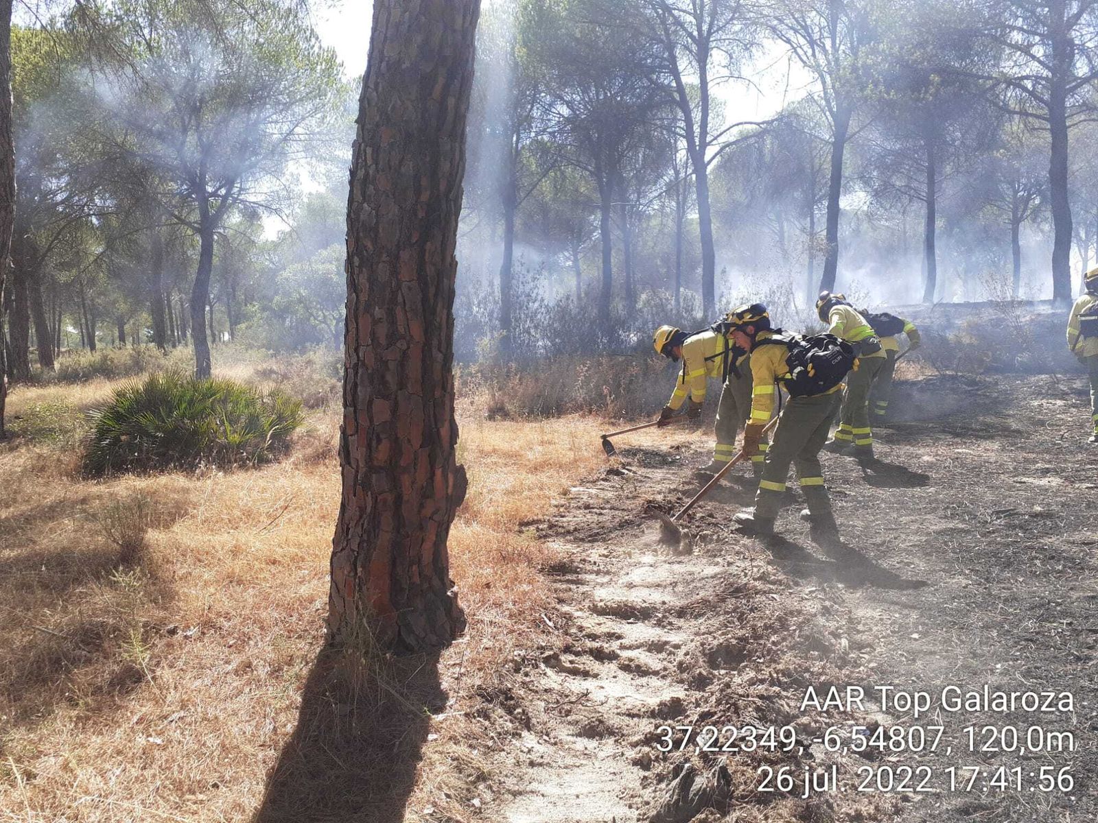 Los bomberos atajan la zona reactivada.