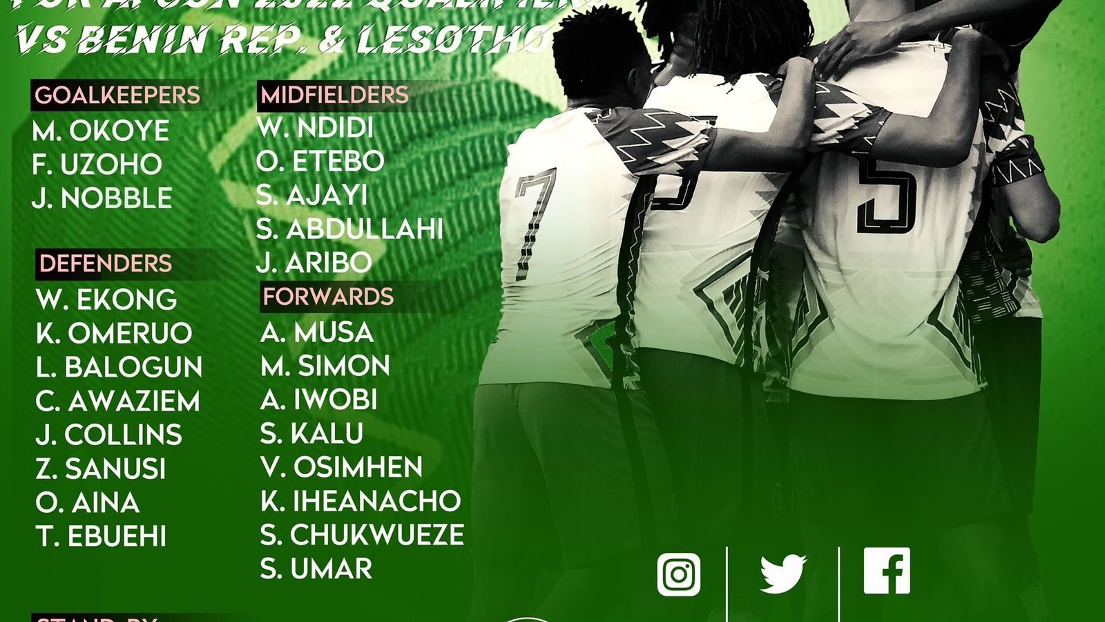 Convocados por Nigeria para las citas ante Benín y Lesoto