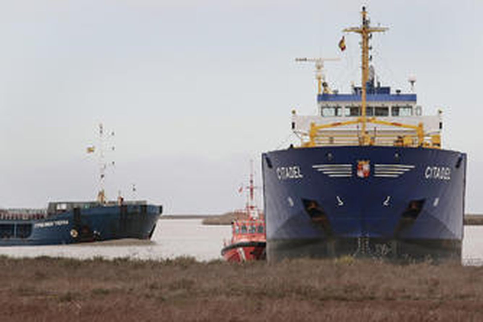 El carguero quedó embarrancado en el fango de la orilla del Gualdaquivir. /Fito Carreto