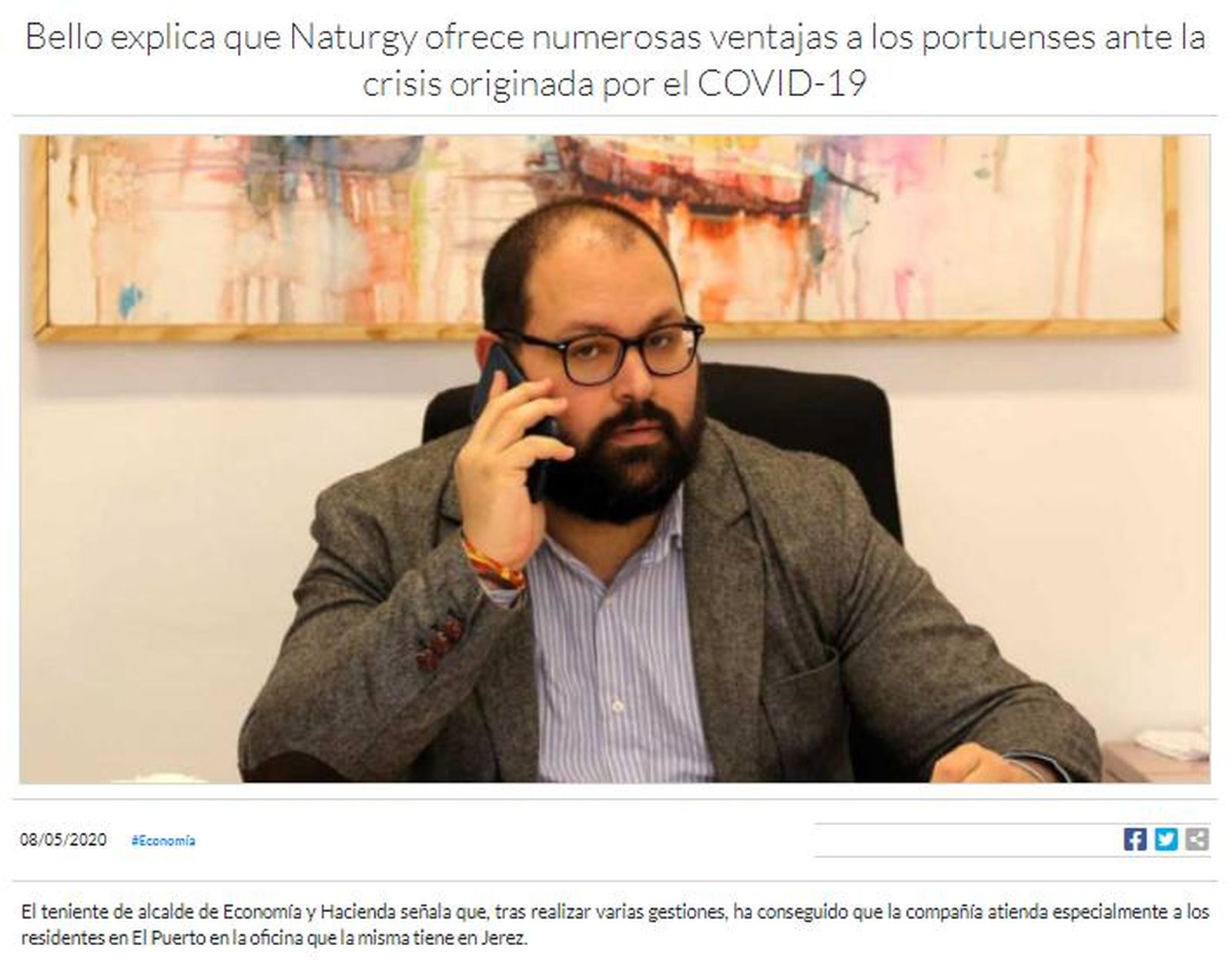 La invitación de Bello a contratar con Naturgy sigue publicada en la web municipal.