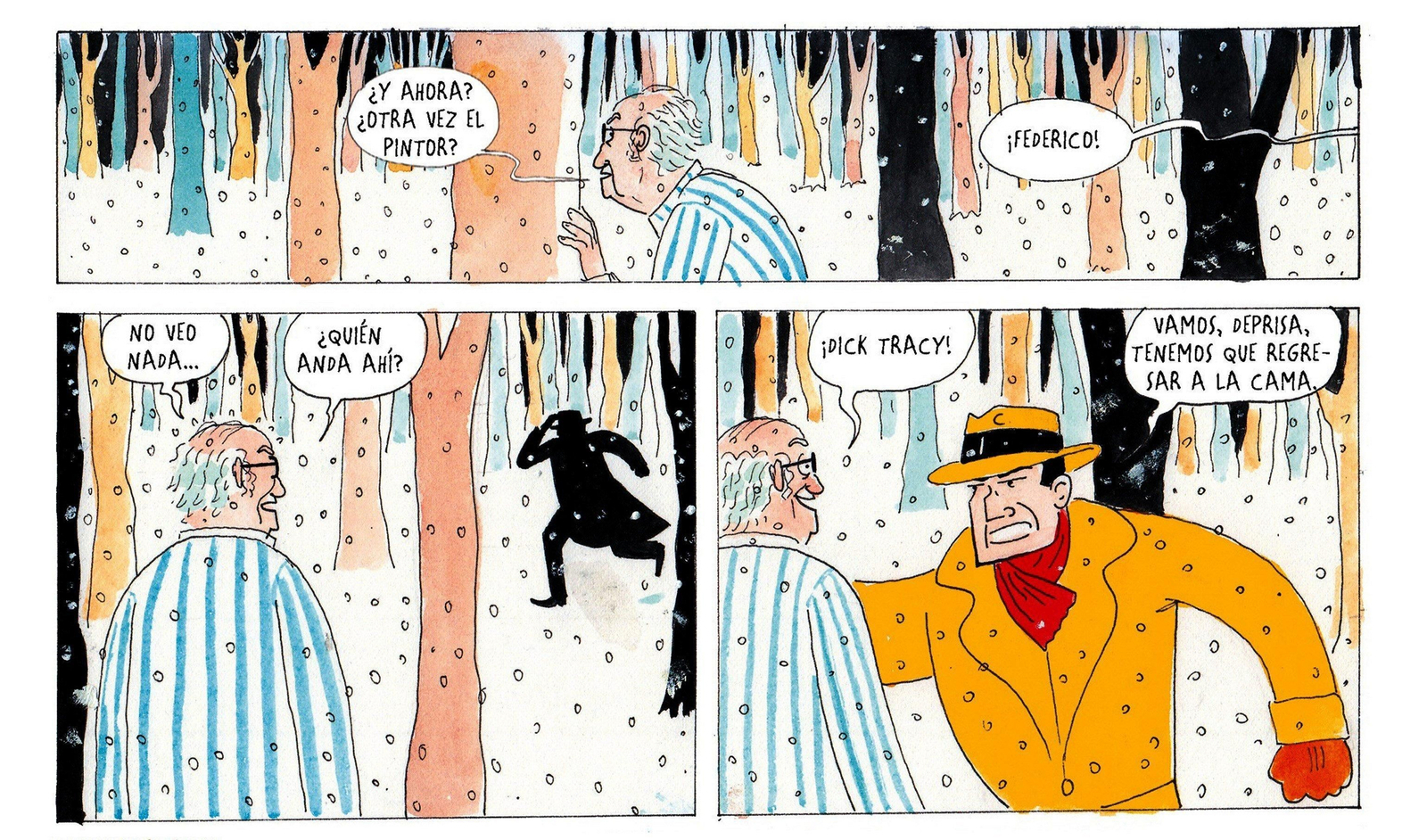 Tres viñetas del cómic 'Fellini en Roma'.