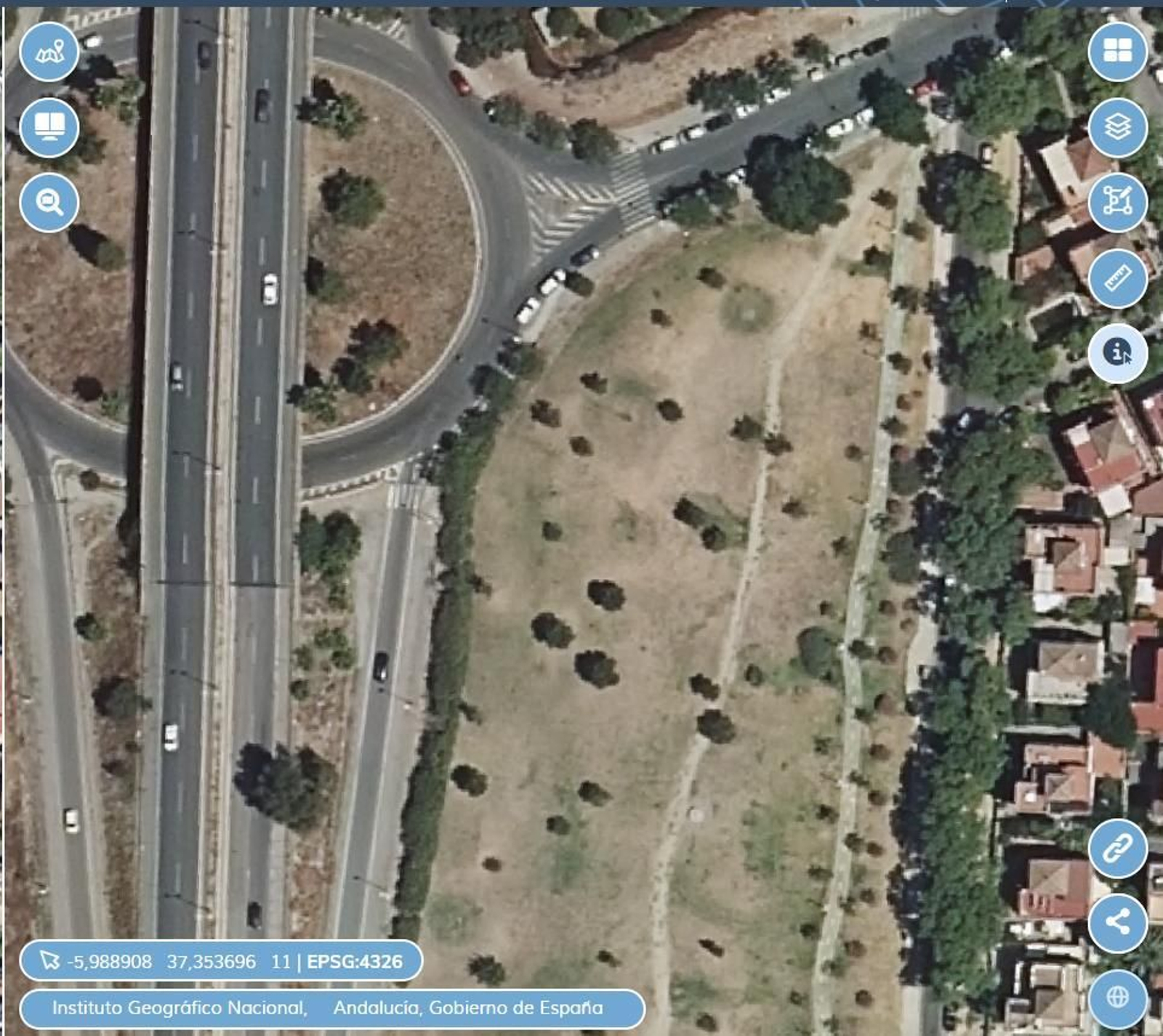 Estado de la zona del Parque del Guadaira ante de las obras. Ortofoto 2019