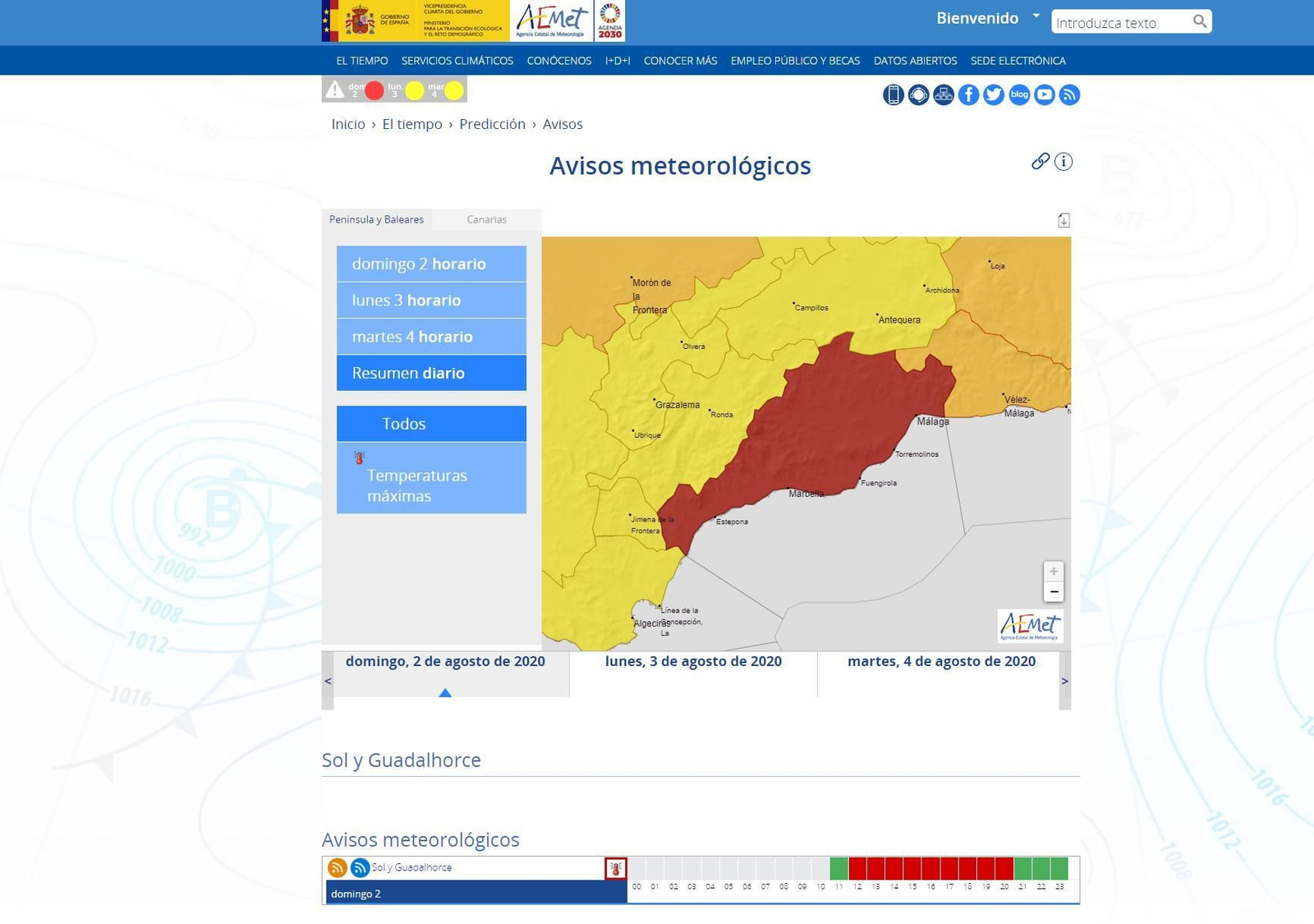 Meteorología eleva a rojo el aviso por altas temperaturas en la Costa del Sol y el Guadalhorce