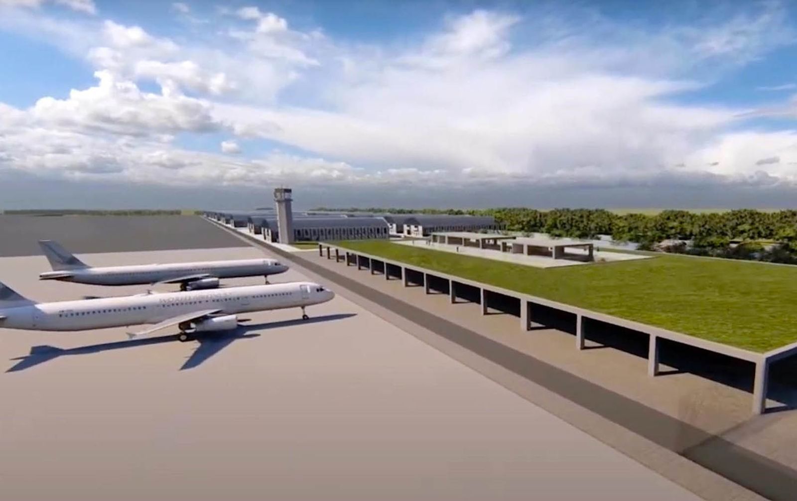 Recreación virtul del aeropuerto Cristóbal Colón de Huelva.