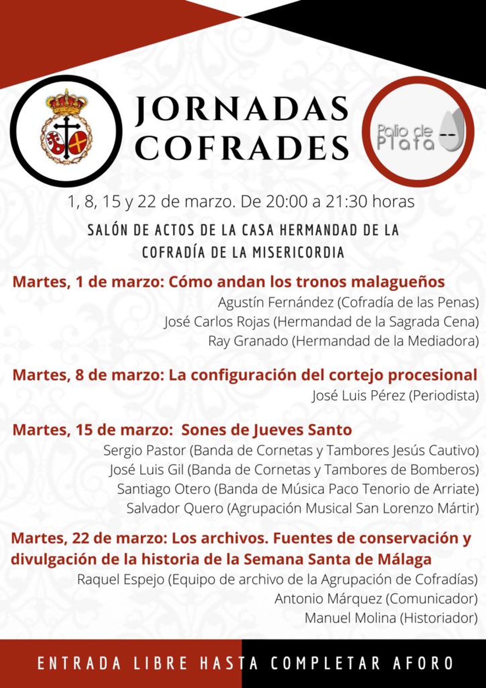 Cartel de las I Jornadas Cofrades en Cuaresma de Palio de Plata y Misericordia