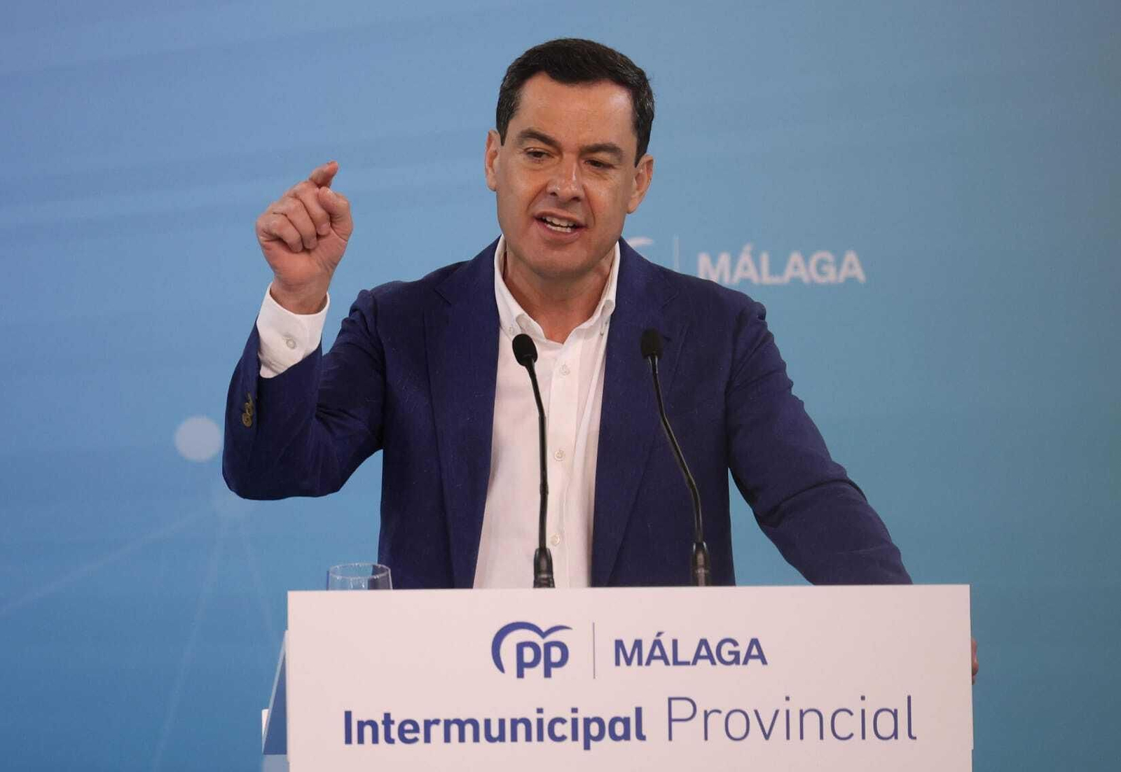 Juanma Moreno, presidente del PP-A y de la Junta de Andalucía, en un acto en Málaga este viernes.