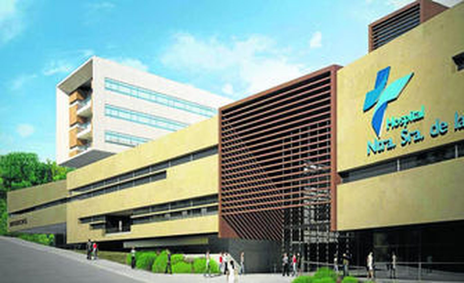 Recreación virtual del nuevo hospital, que irá entre la Avenida Santa María de la Alhambra y las calles de los Aljibes y Rauda.