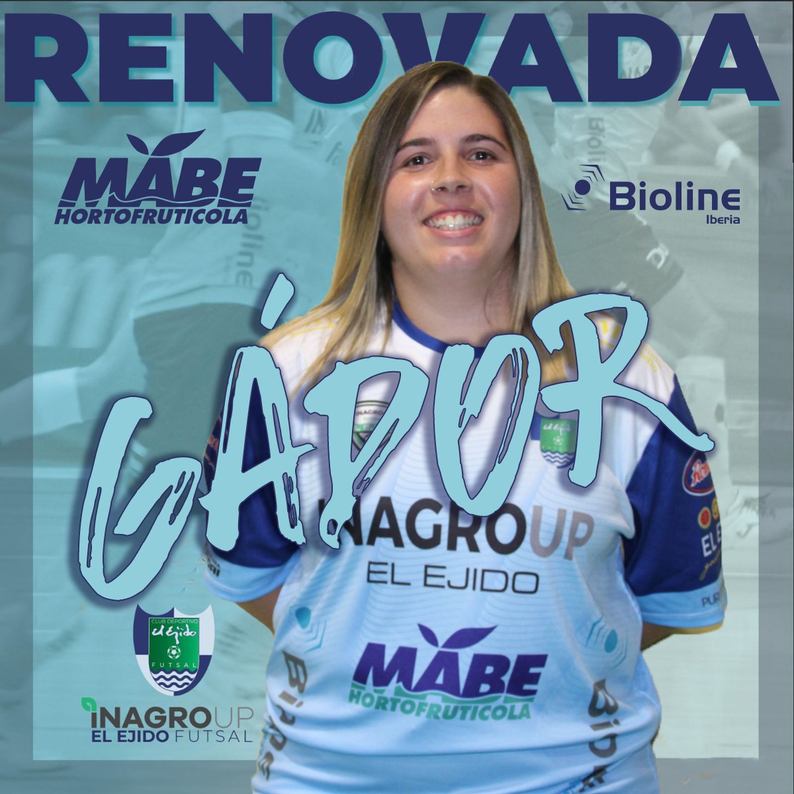 Cartel con el que El Ejido Futsal anunciaba la renovación de la ala virgitana Gádor.