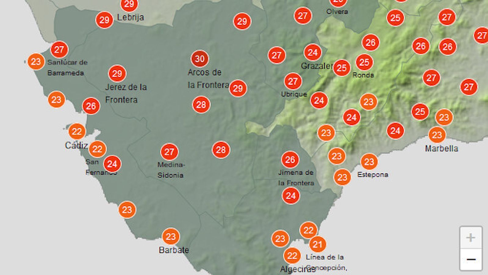 Temperaturas máximas previstas este martes.