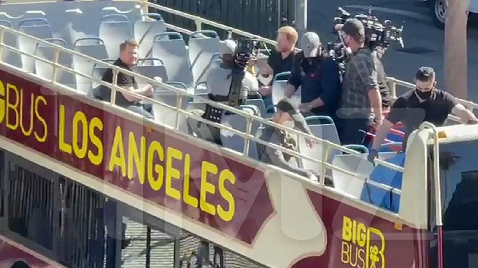 Panorámica de la grabación del programa de James Corden con Enrique de Inglaterra en Los Ángeles.