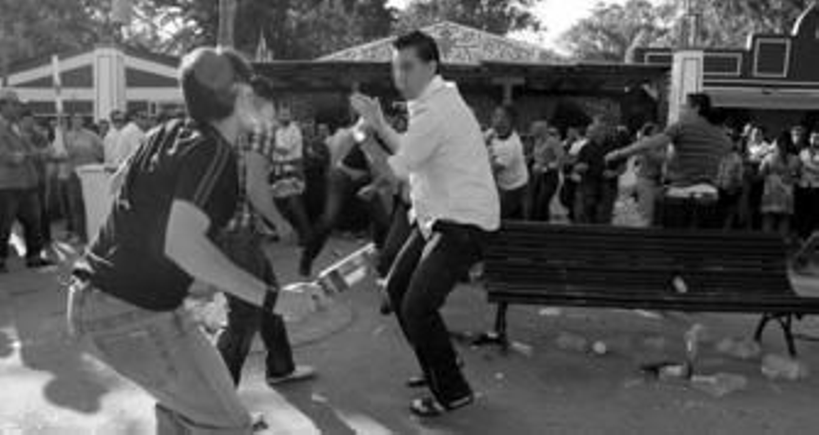 Jóvenes se enzarzan en una batalla campal a media tarde de ayer junto a las casetas de los jardines de El Bosque.
